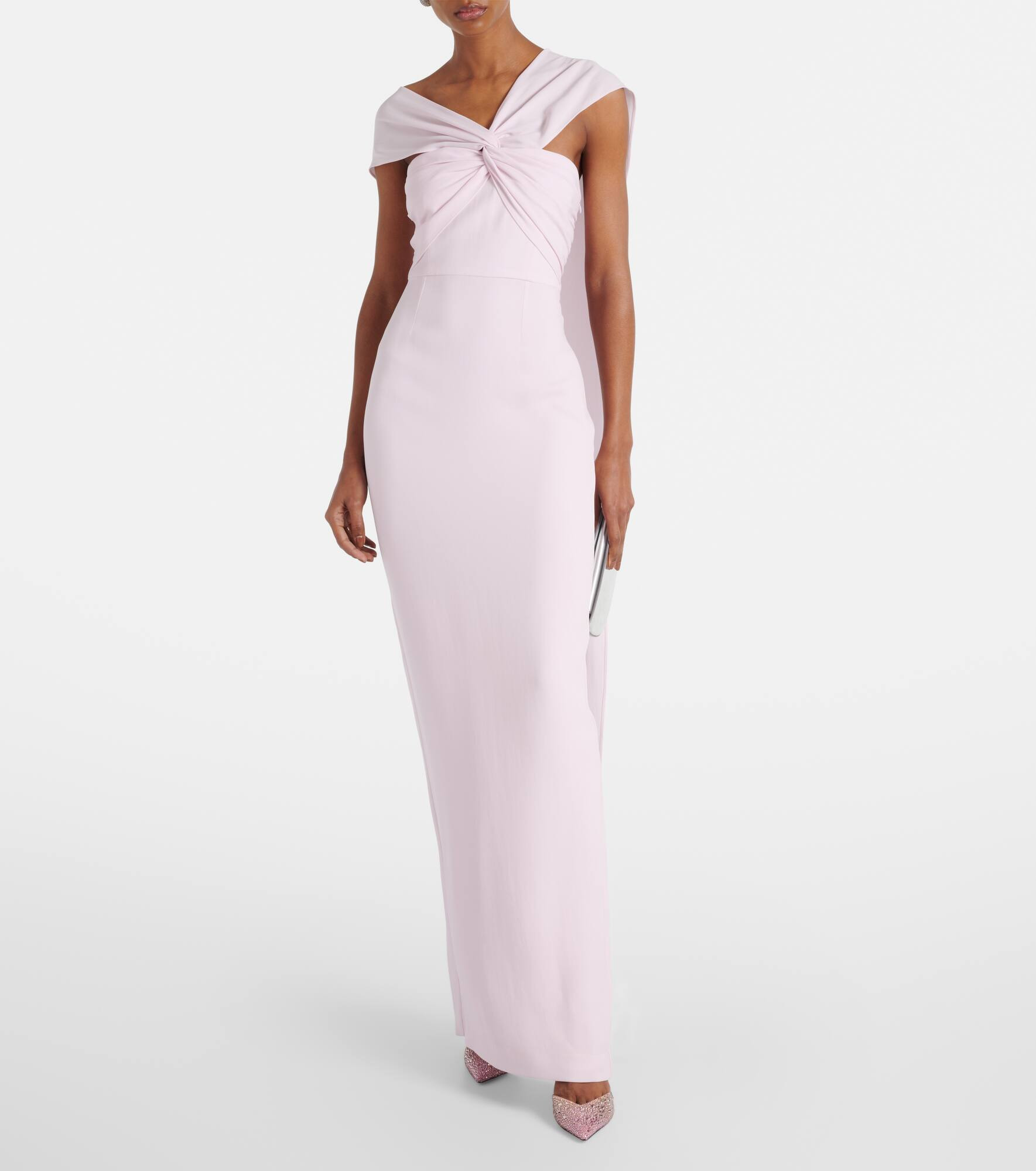 Scarf-detail asymmetric cady gown - 2