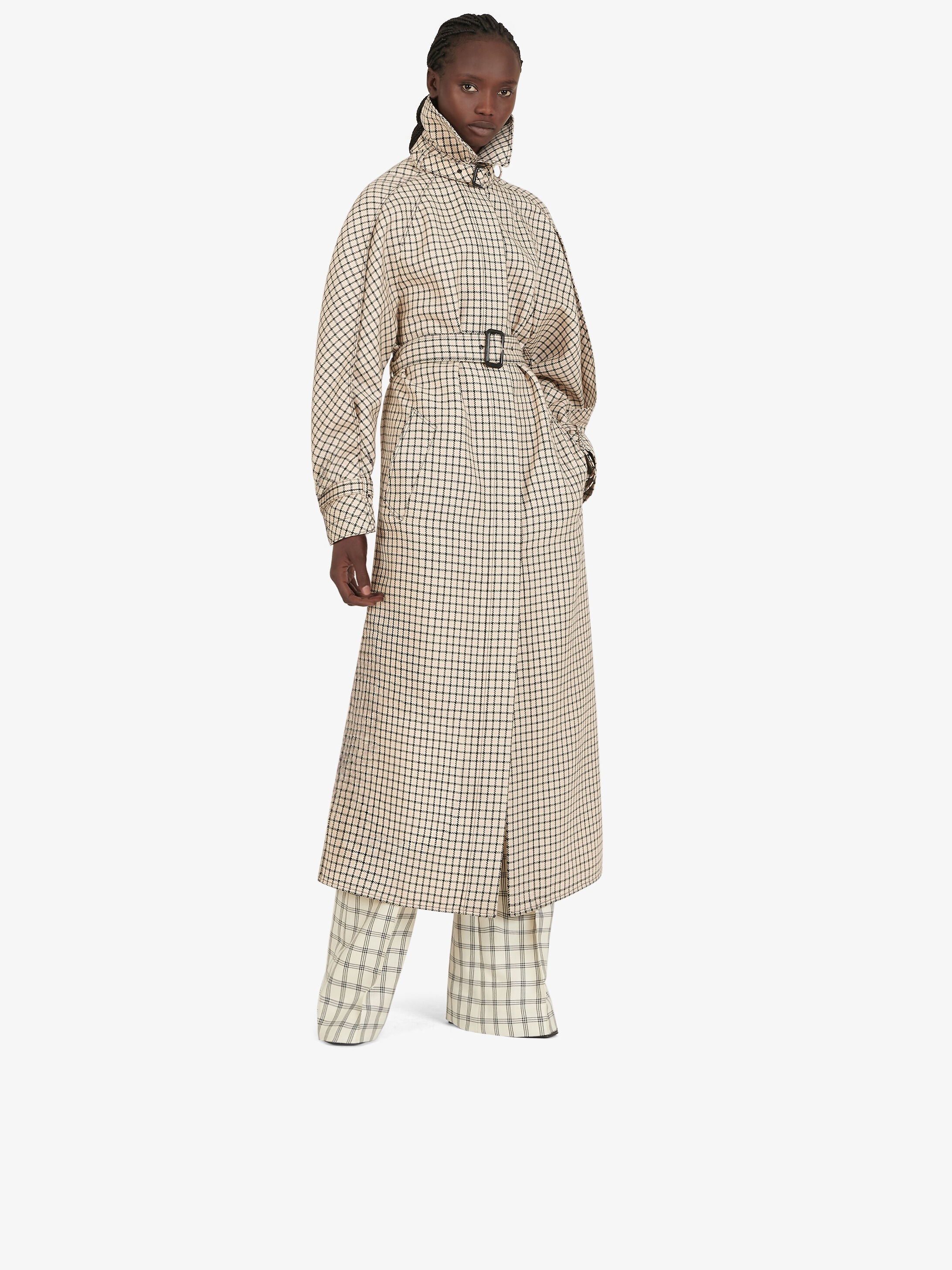 Long trench in check wool - 2