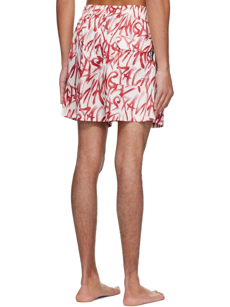 Red & White Graffiti Swim Shorts 3