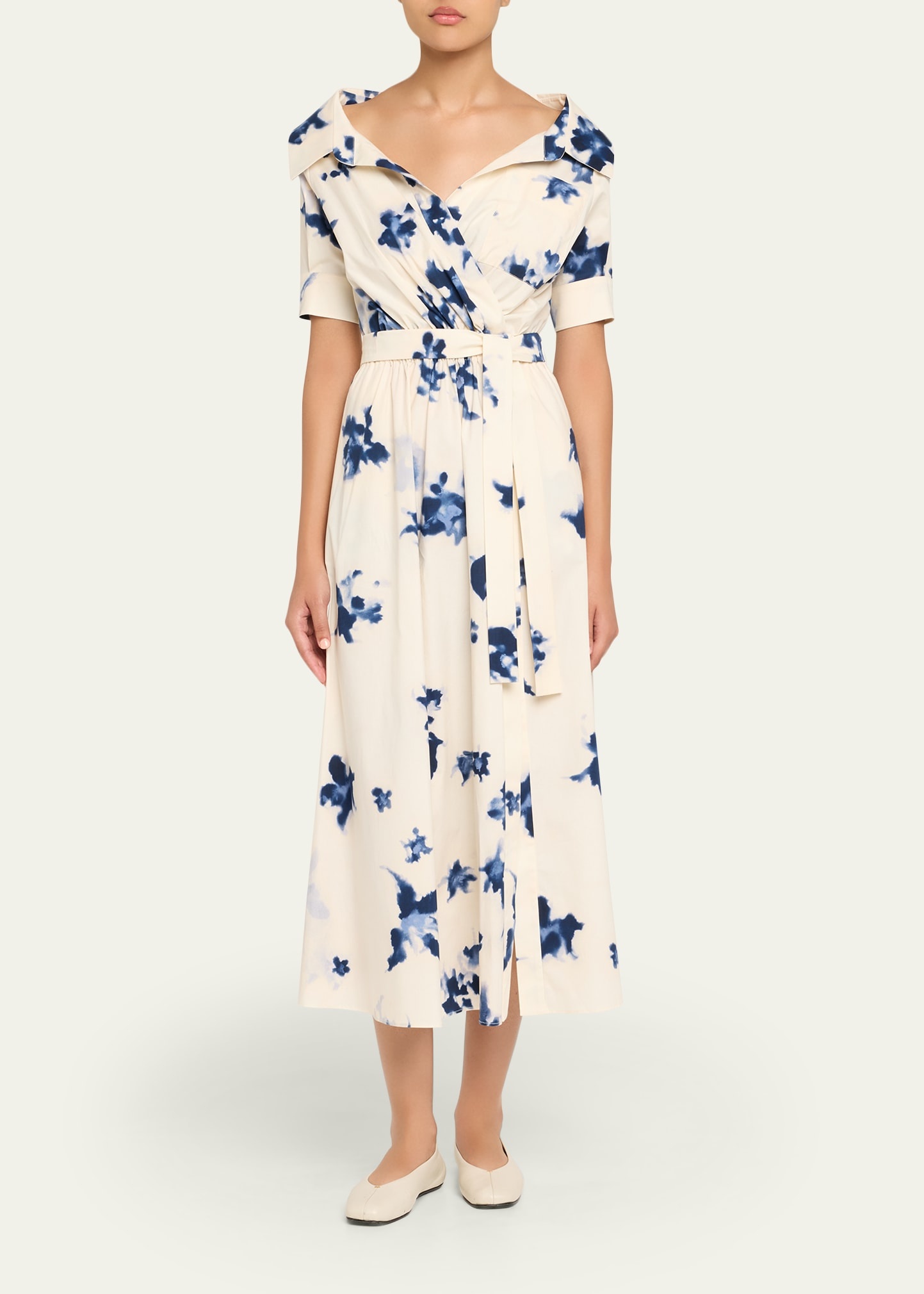 Lydia Floral Short-Sleeve Wrap Midi Shirtdress - 2