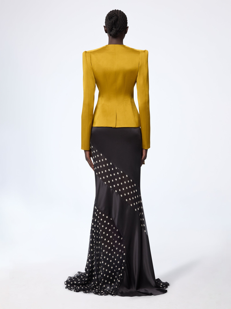 Mustard Crepe Satin Jacket With Front Pleat 4