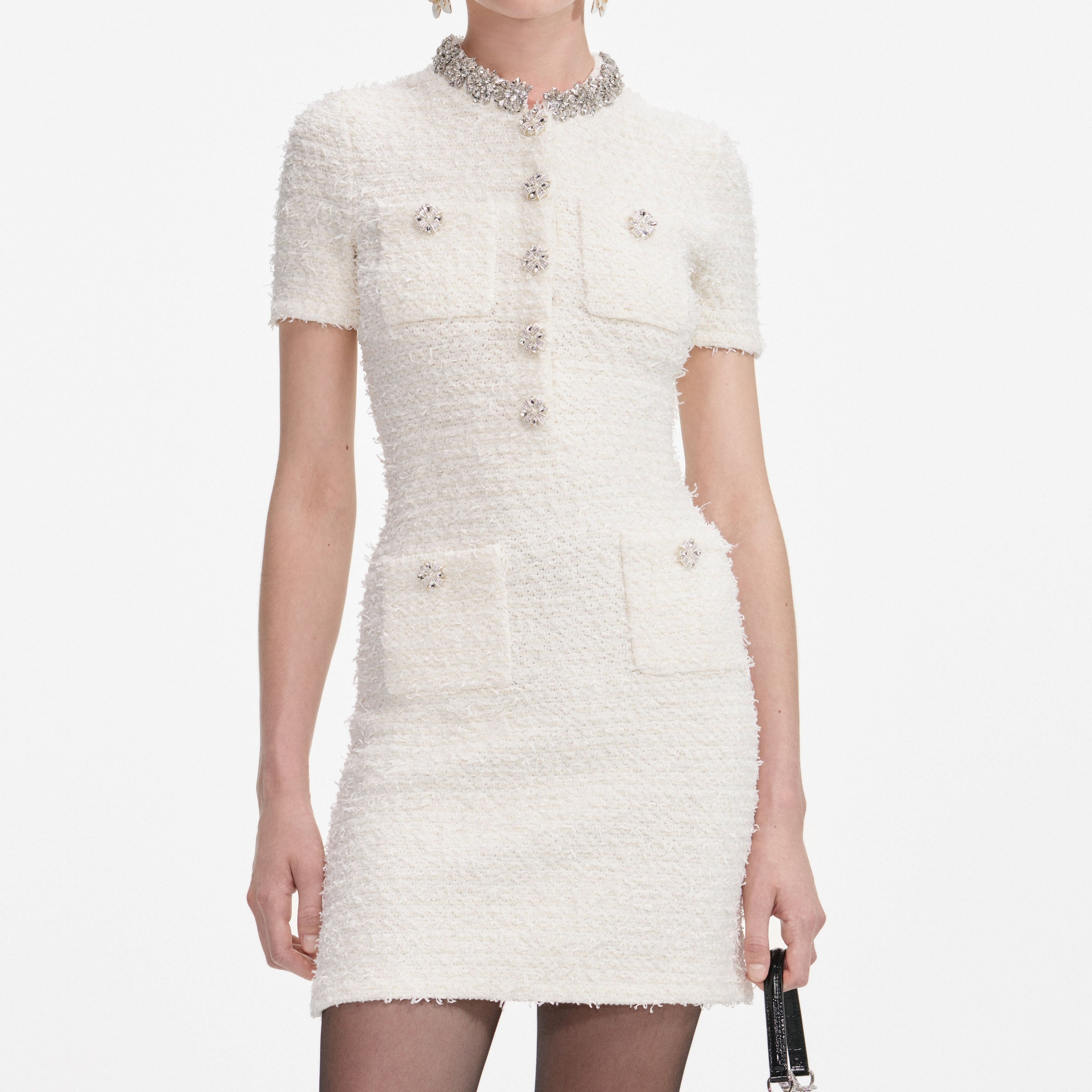 Cream Textured Knit Mini Dress - 4