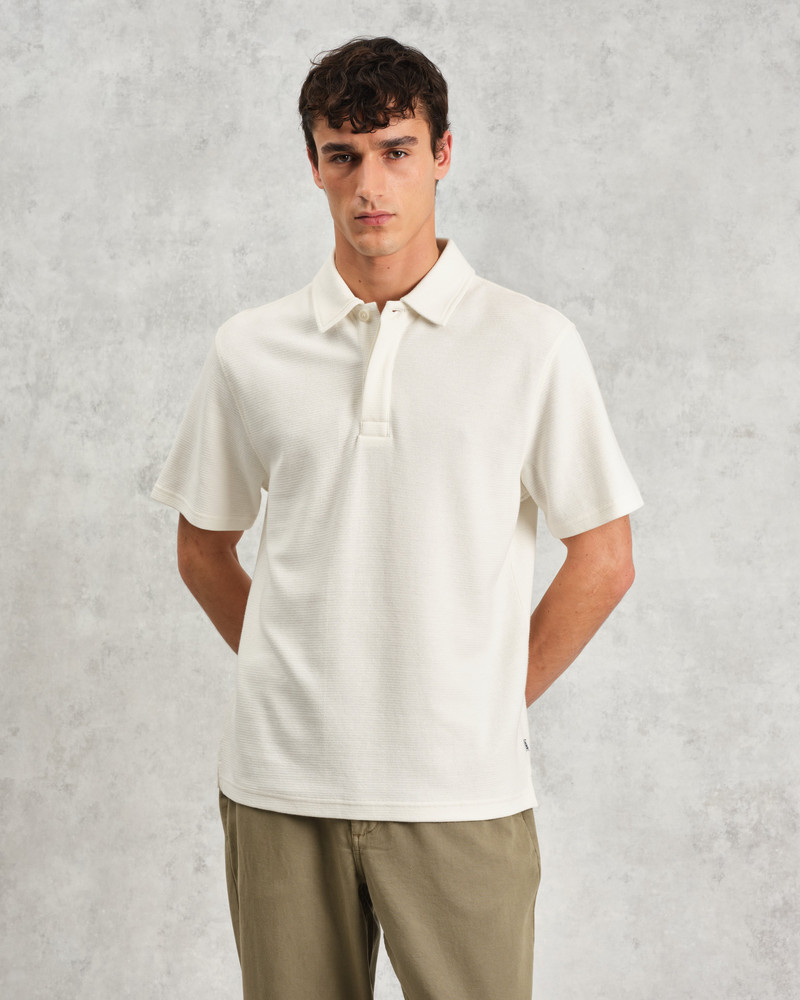 Wax London Shore - Ecru Textured Organic Cotton Polo Shirt outlook
