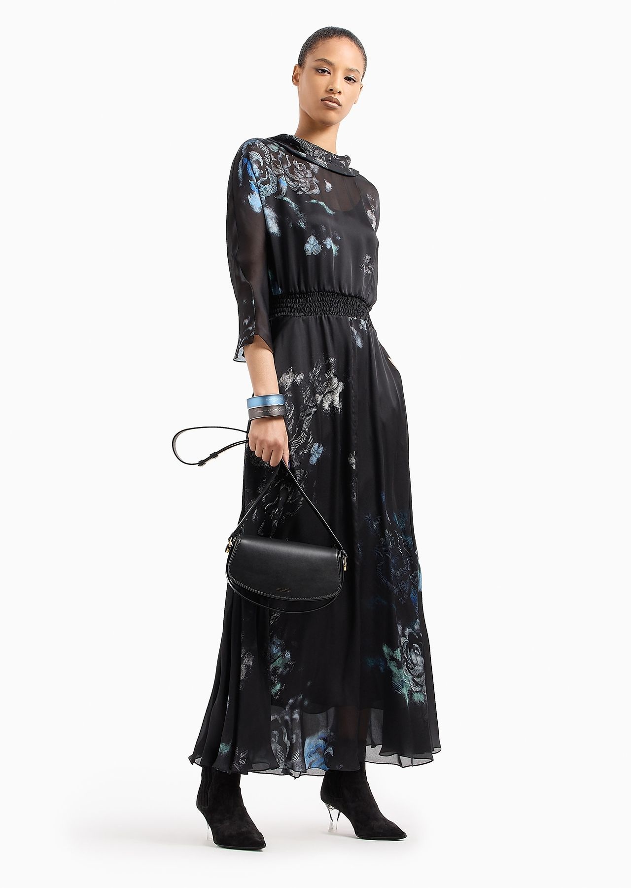 Silk charmeuse long dress in a floral print - 4