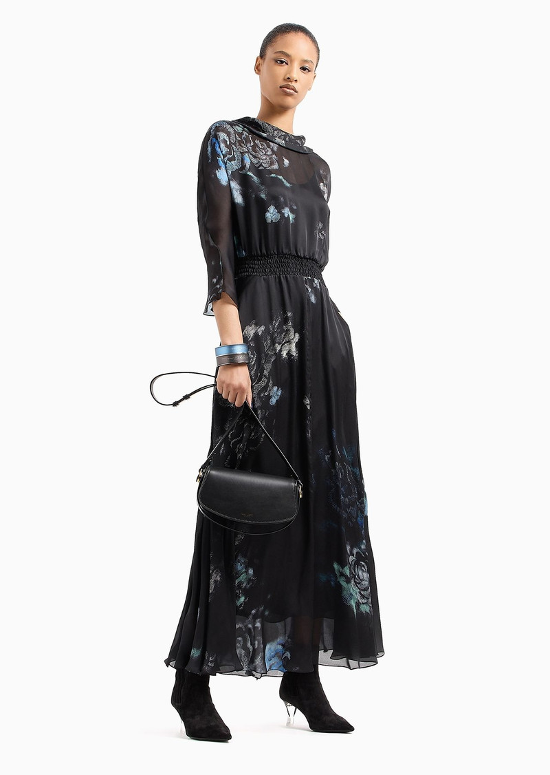 GIORGIO ARMANI Silk charmeuse long dress in a floral print outlook