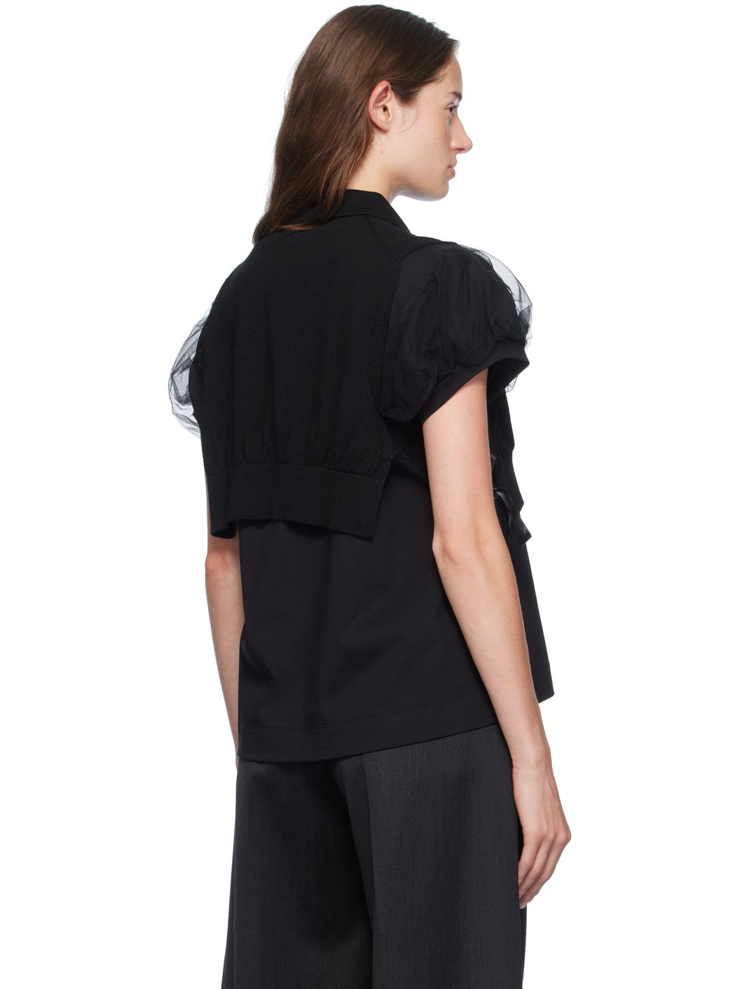Black Embellished Knit Vest - 3