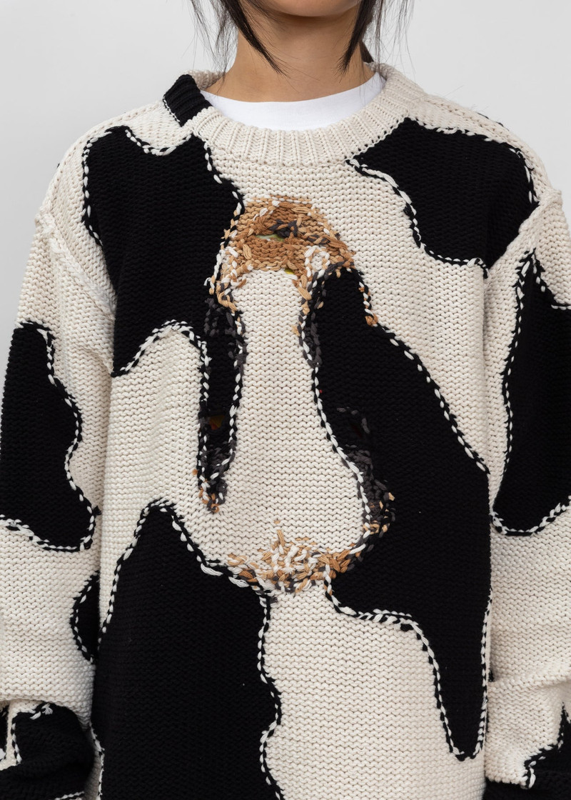 White Acting Cow Knit Pullover 4