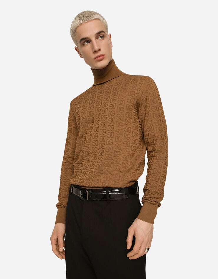 Silk jacquard turtleneck sweater with DG logo - 4