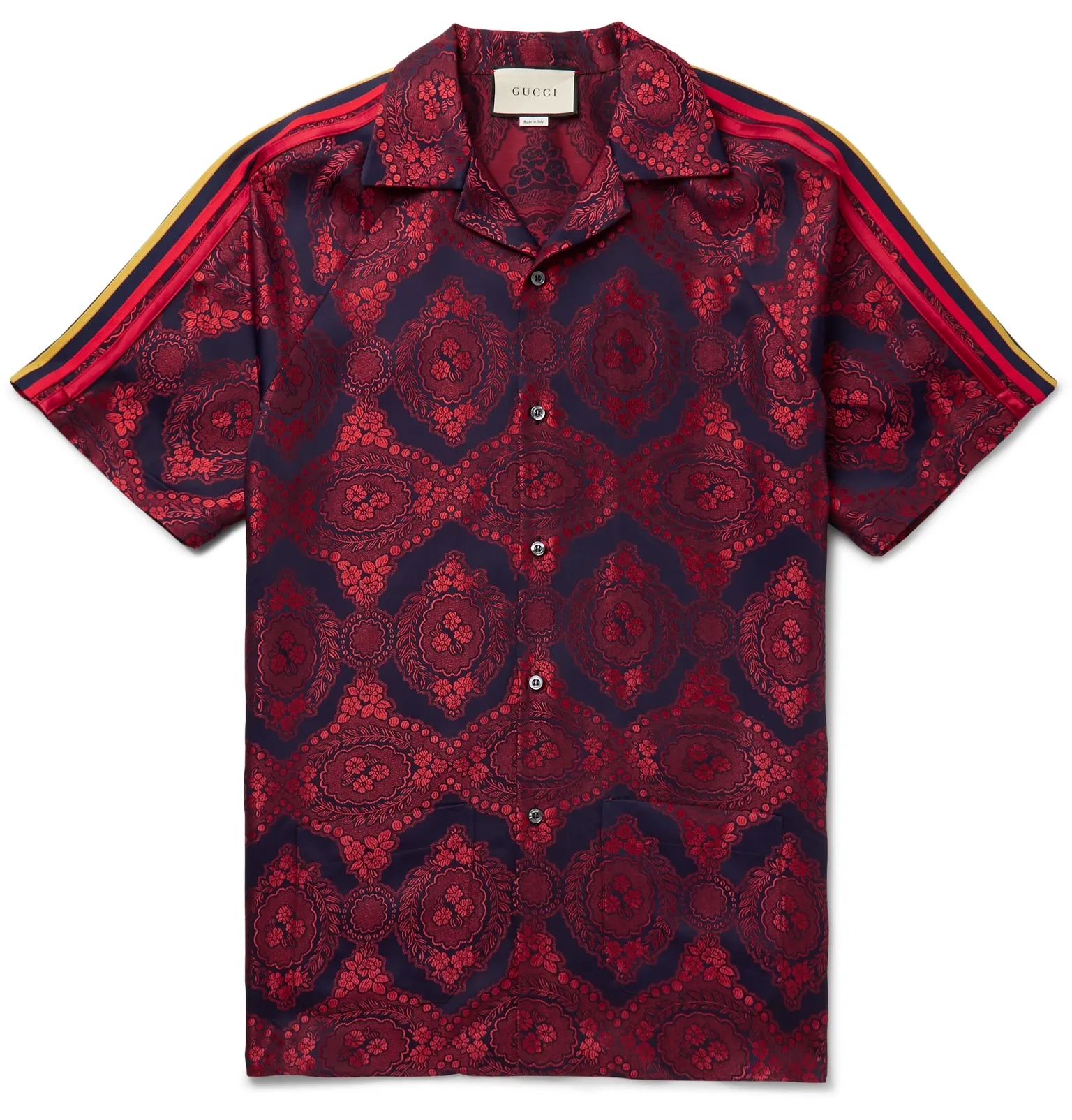 Camp-Collar Webbing-Trimmed Jacquard Shirt - 1