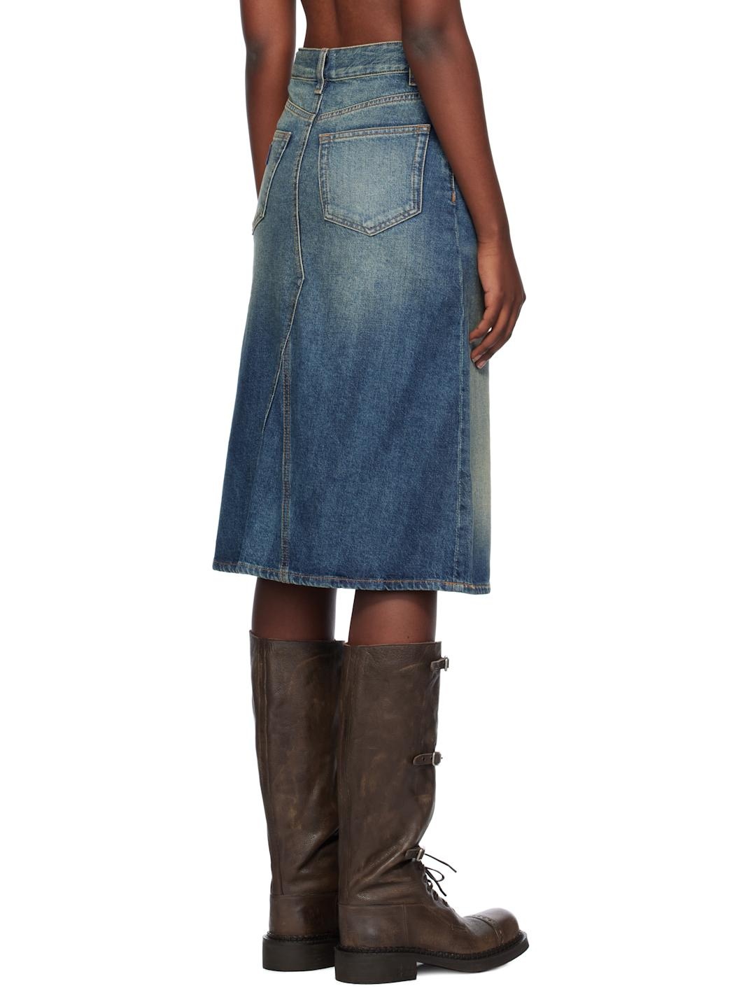 Blue Heavy Washed Denim Midi Skirt - 3