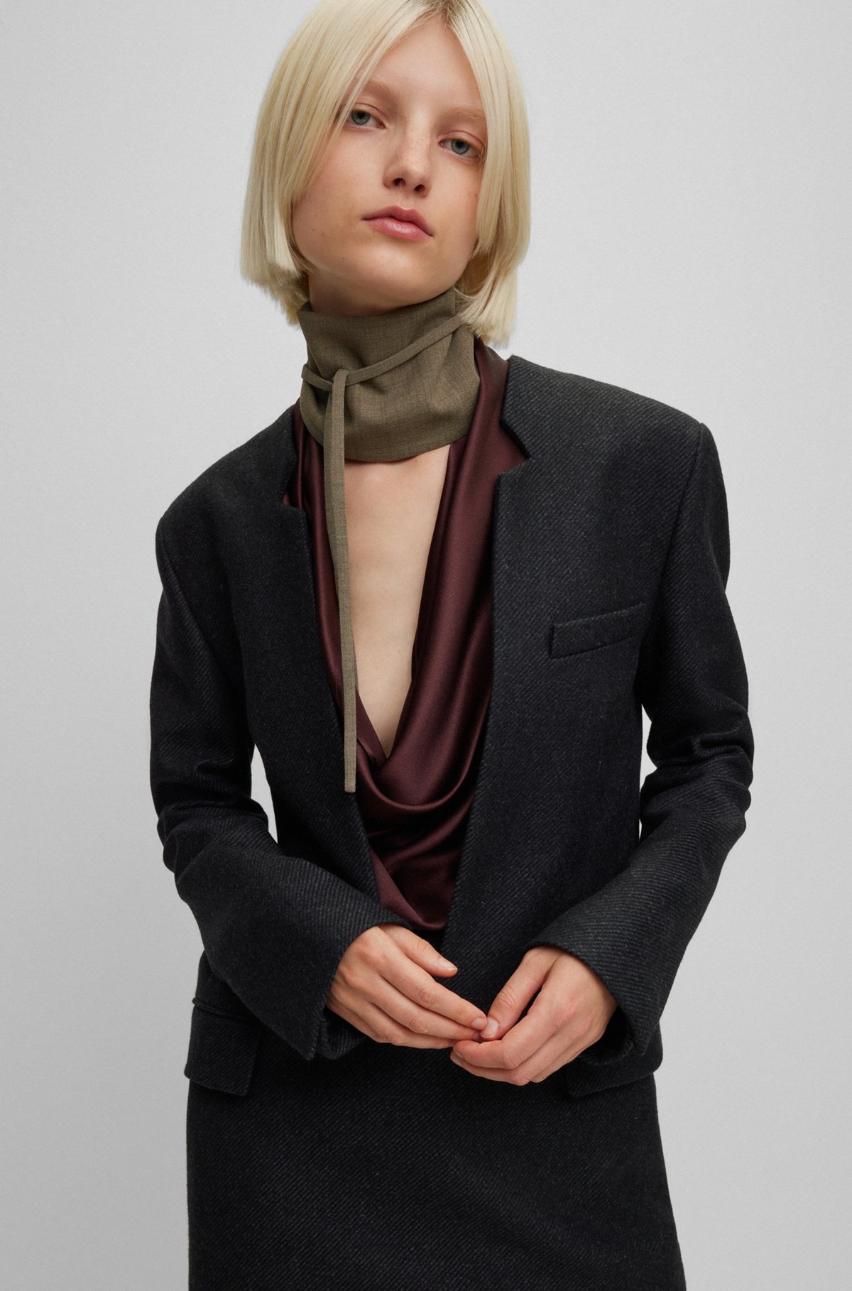 WOOL-BLEND DEEP V-NECK TAILORED JACKET - 6