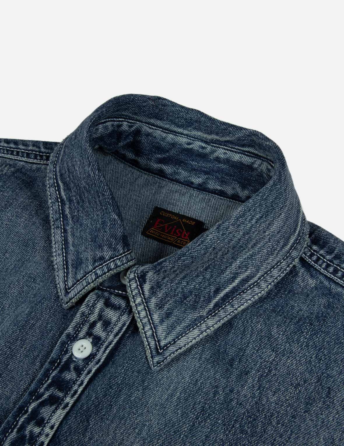 Lucky Slot Machine and Daruma Print Relax Fit Denim Shirt - 9