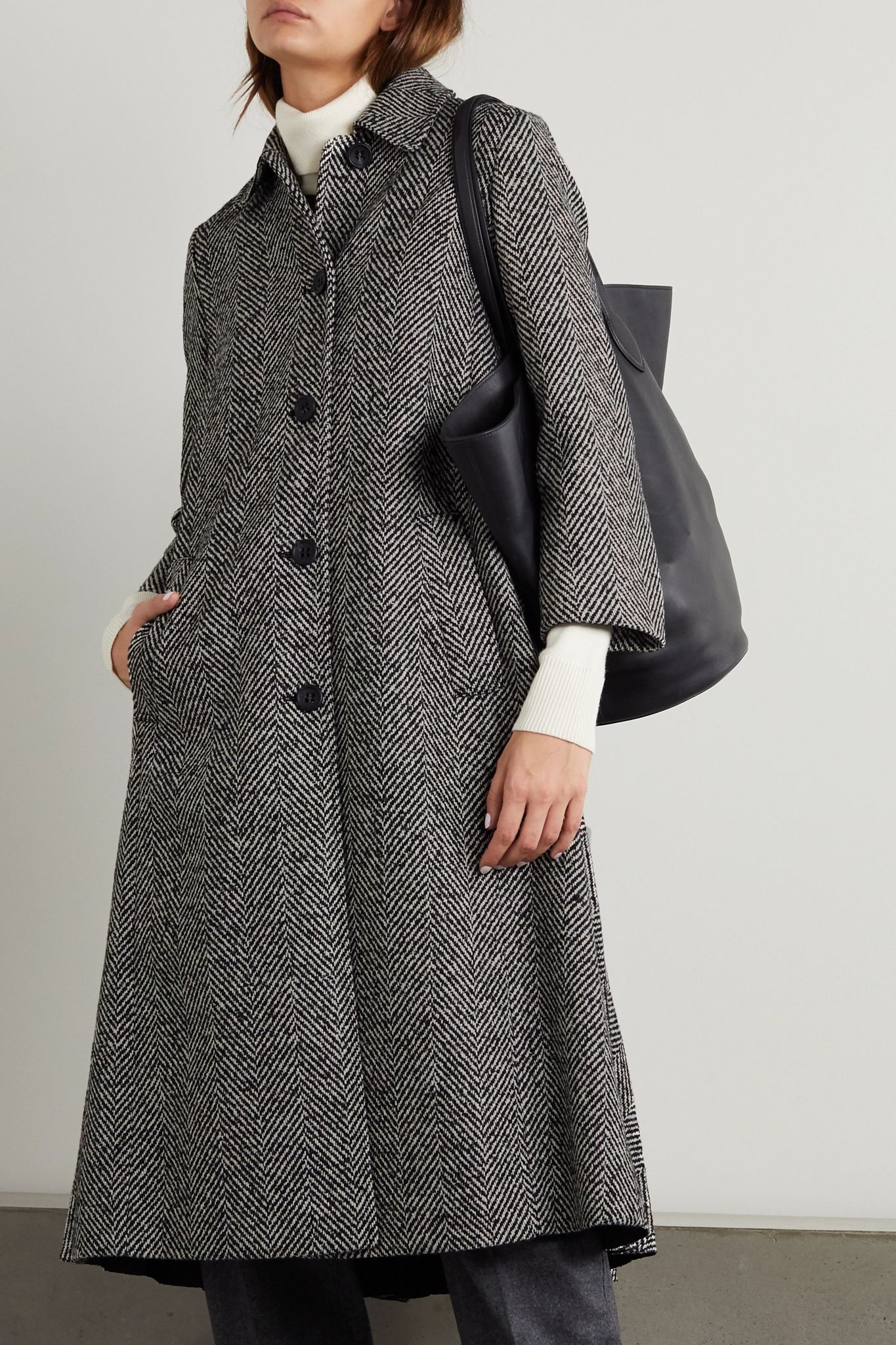 Pleated herringbone tweed coat - 3