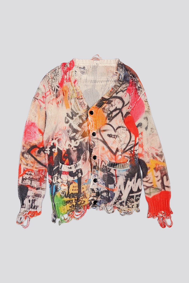 PRINTED BOYFRIEND CARDIGAN - HEART GRAFFITI PRINT - R13 1
