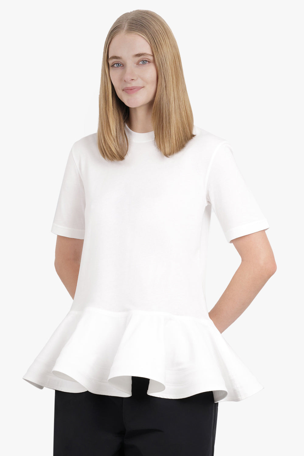 LOOSE FIT PEPLUM FLARE HEM T-SHIRT | WHITE - 7