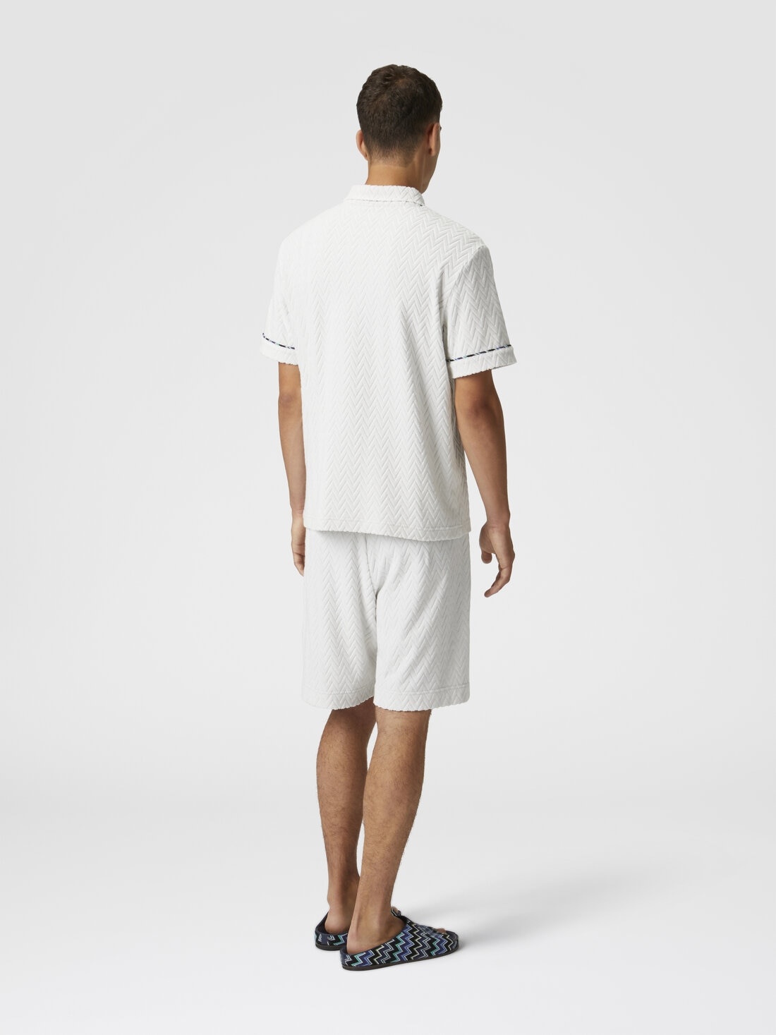 Zig zag cotton terry polo shirt with contrasting piping - 3