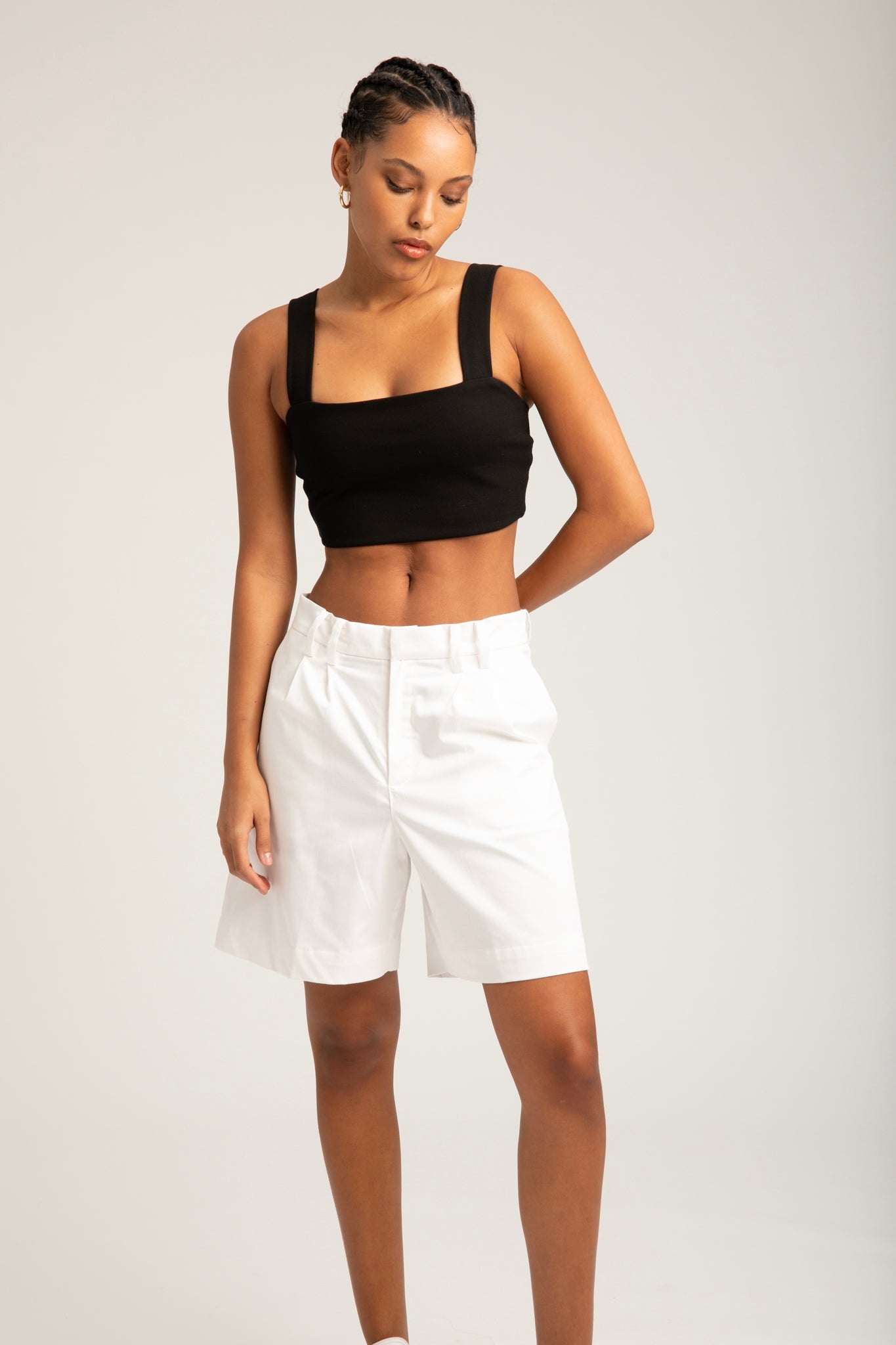 WHITE POPLIN SHORTS - 5
