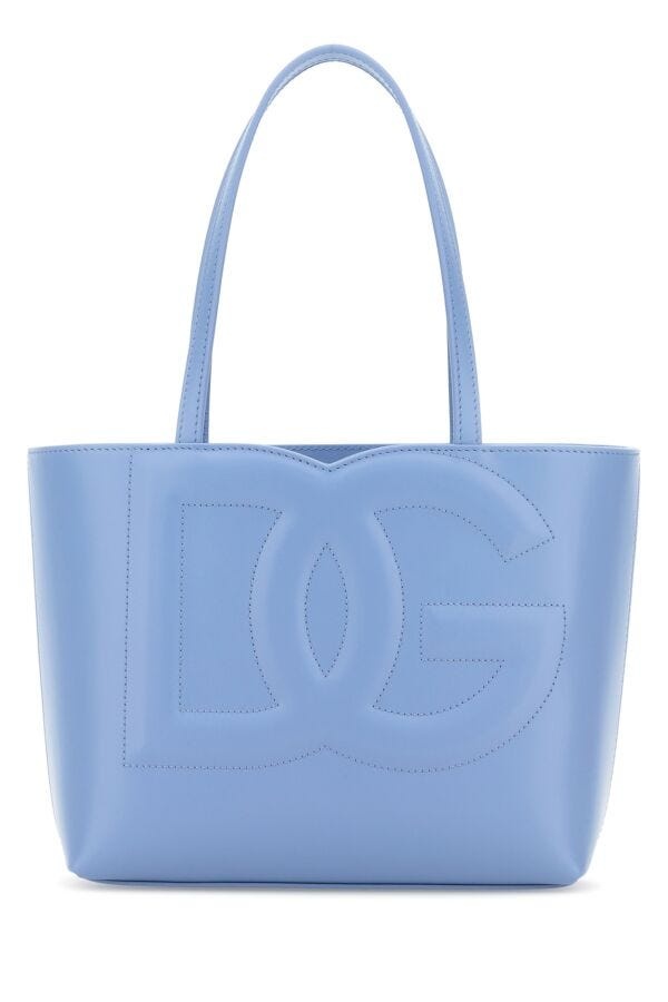 Dolce & Gabbana Woman Powder Blue Leather Logo Shopping Bag - 1