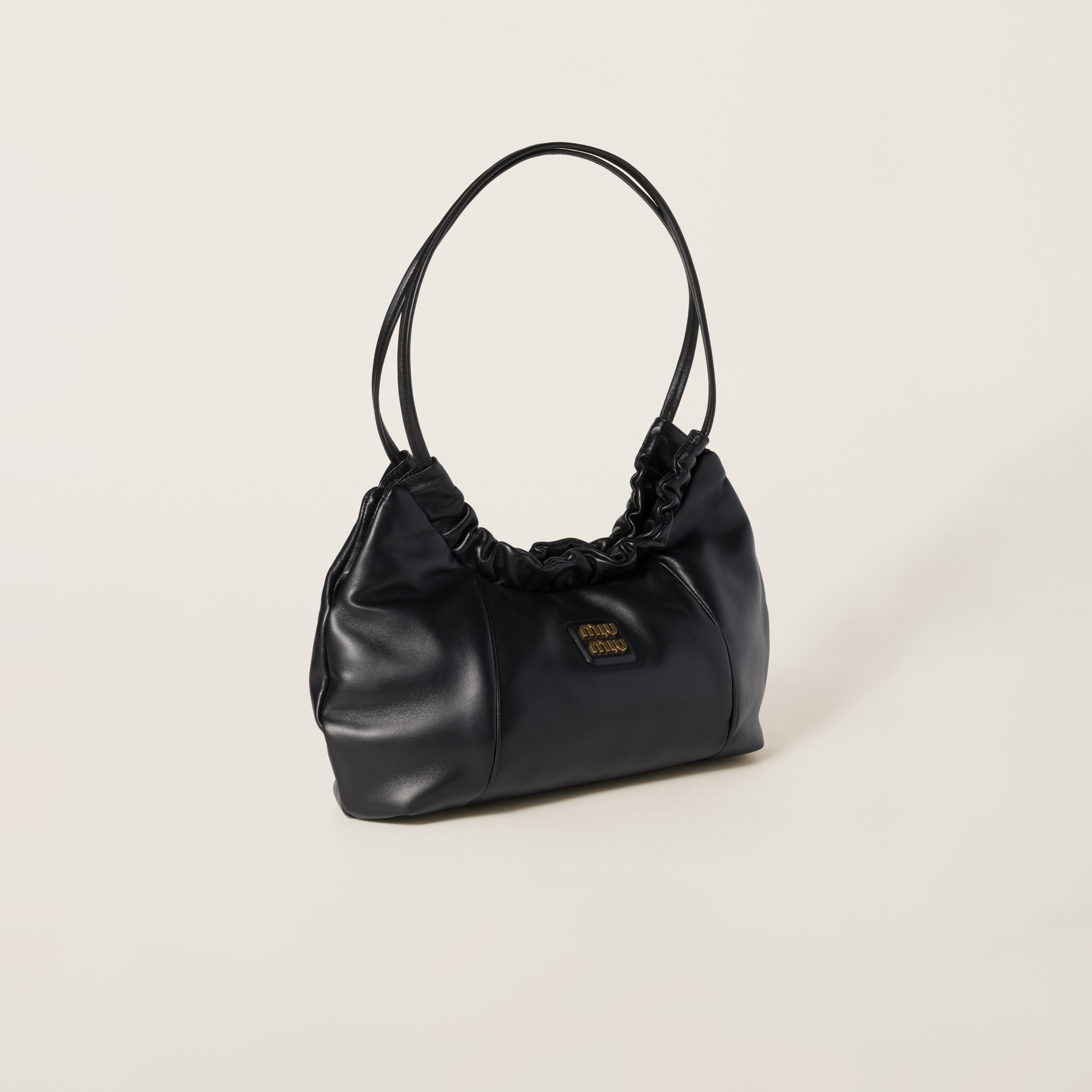 Nappa leather hobo bag with logo - 2