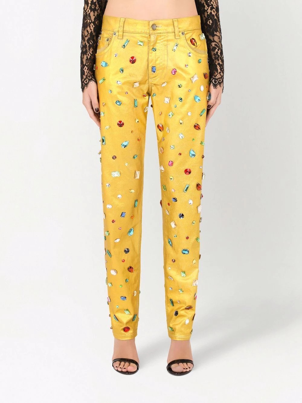 logo-plaque crystal-embellished trousers - 3