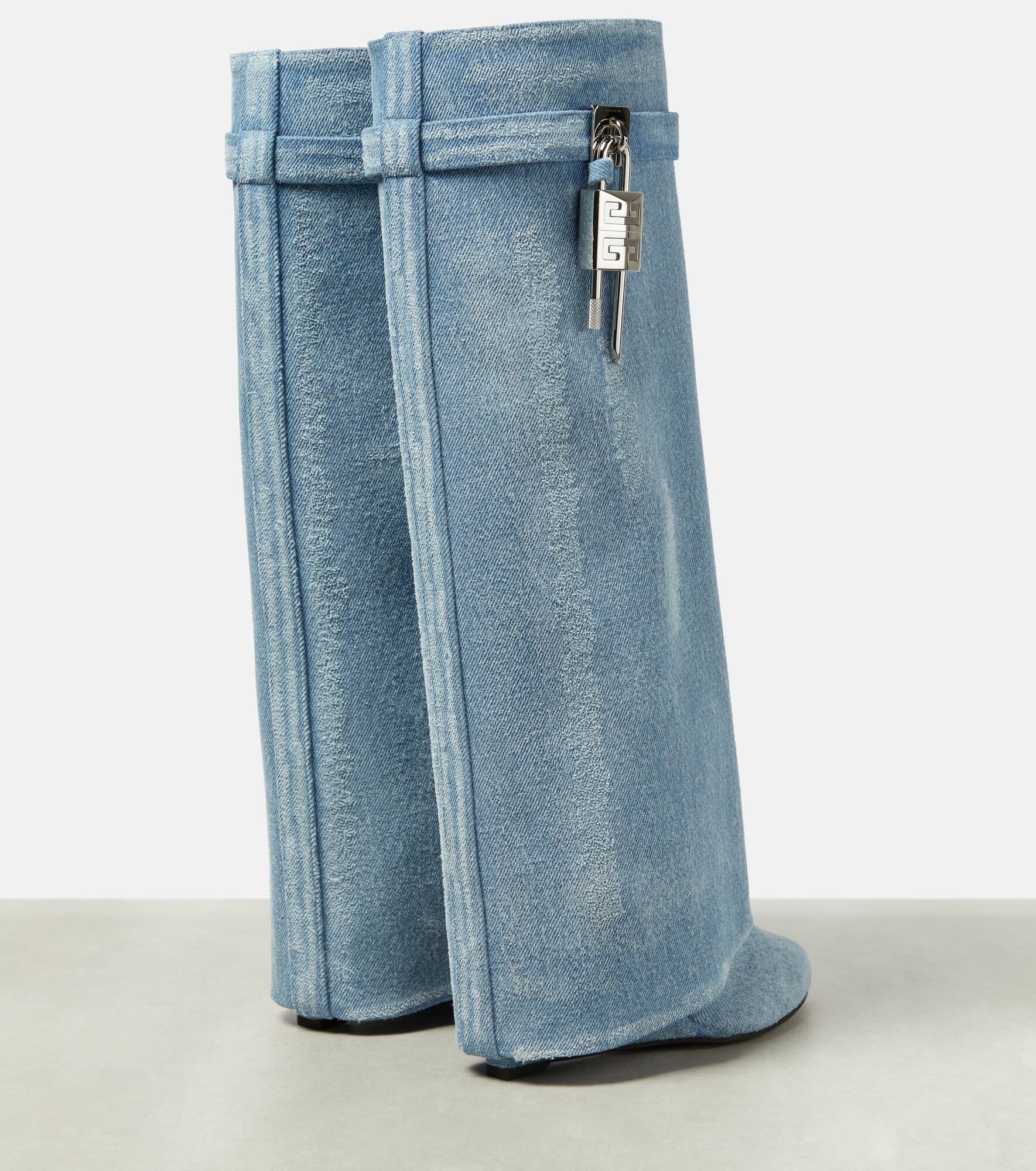 Shark Lock denim knee-high boots - 2