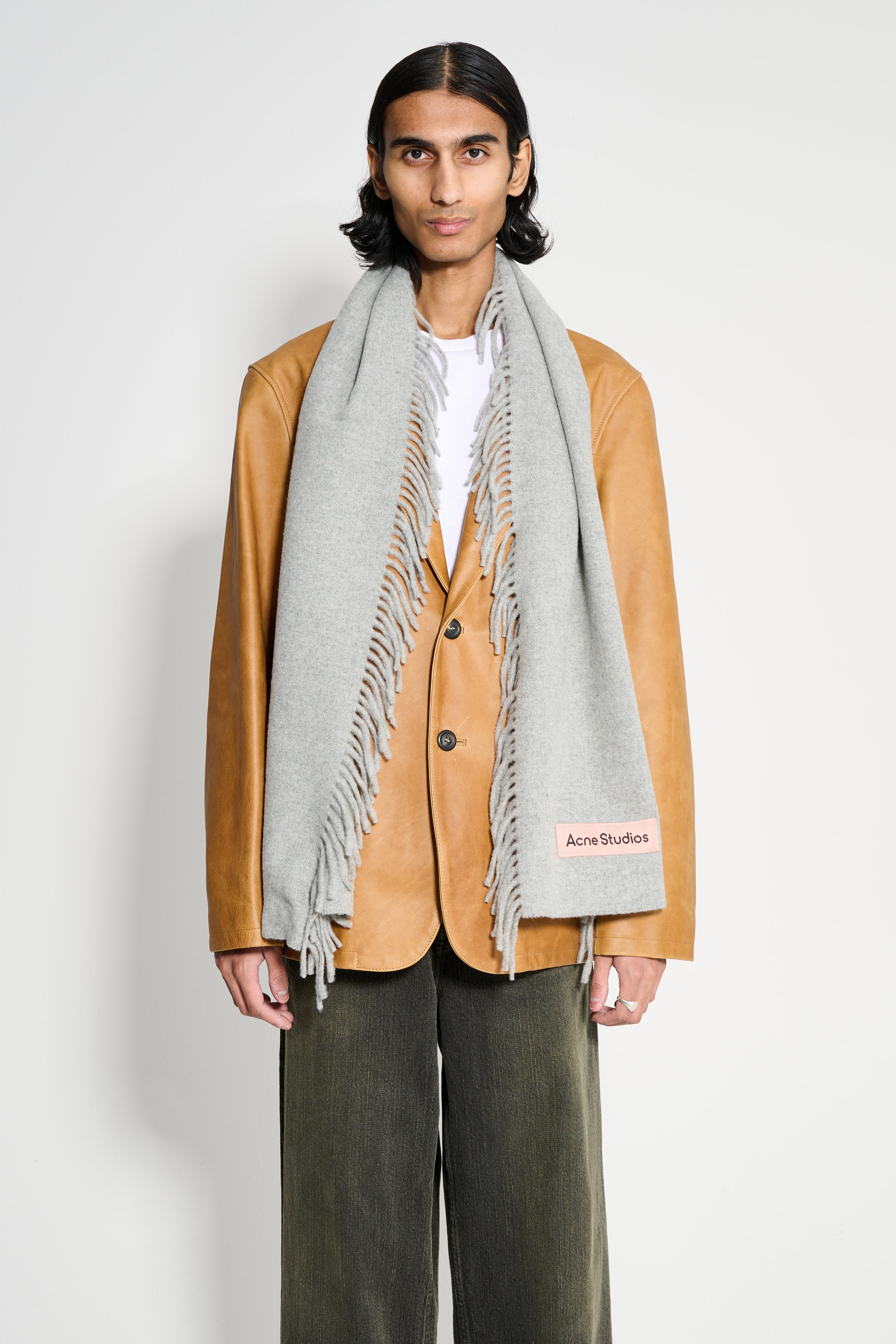 ACNE STUDIOS LATERAL FRINGE SCARF LIGHT GREY MELANGE - 3