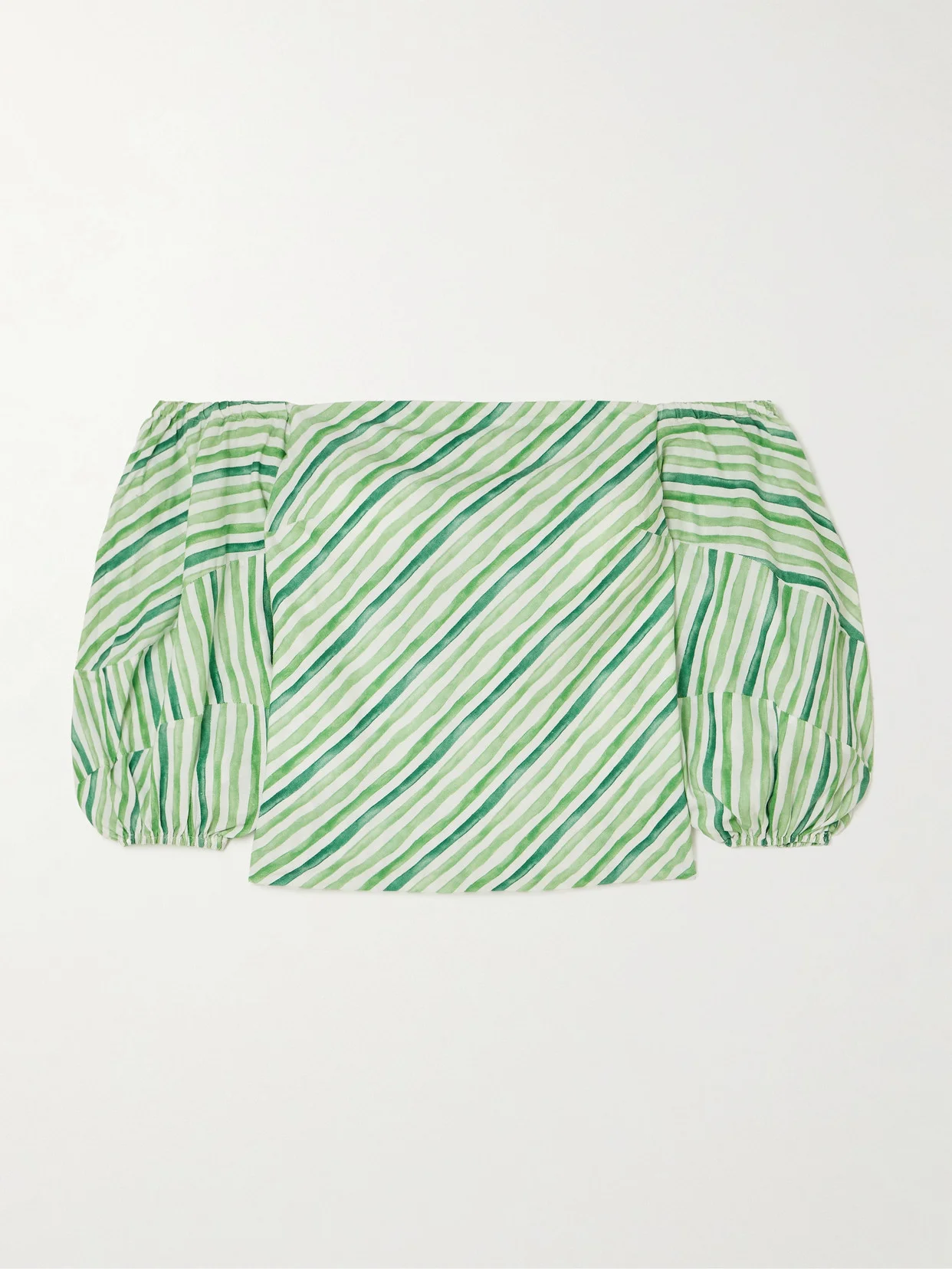 Off-the-shoulder Striped Tencel Lyocell And Linen-blend Blouse - 1