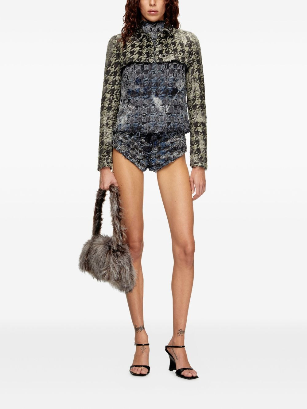 houndstooth denim vest - 2