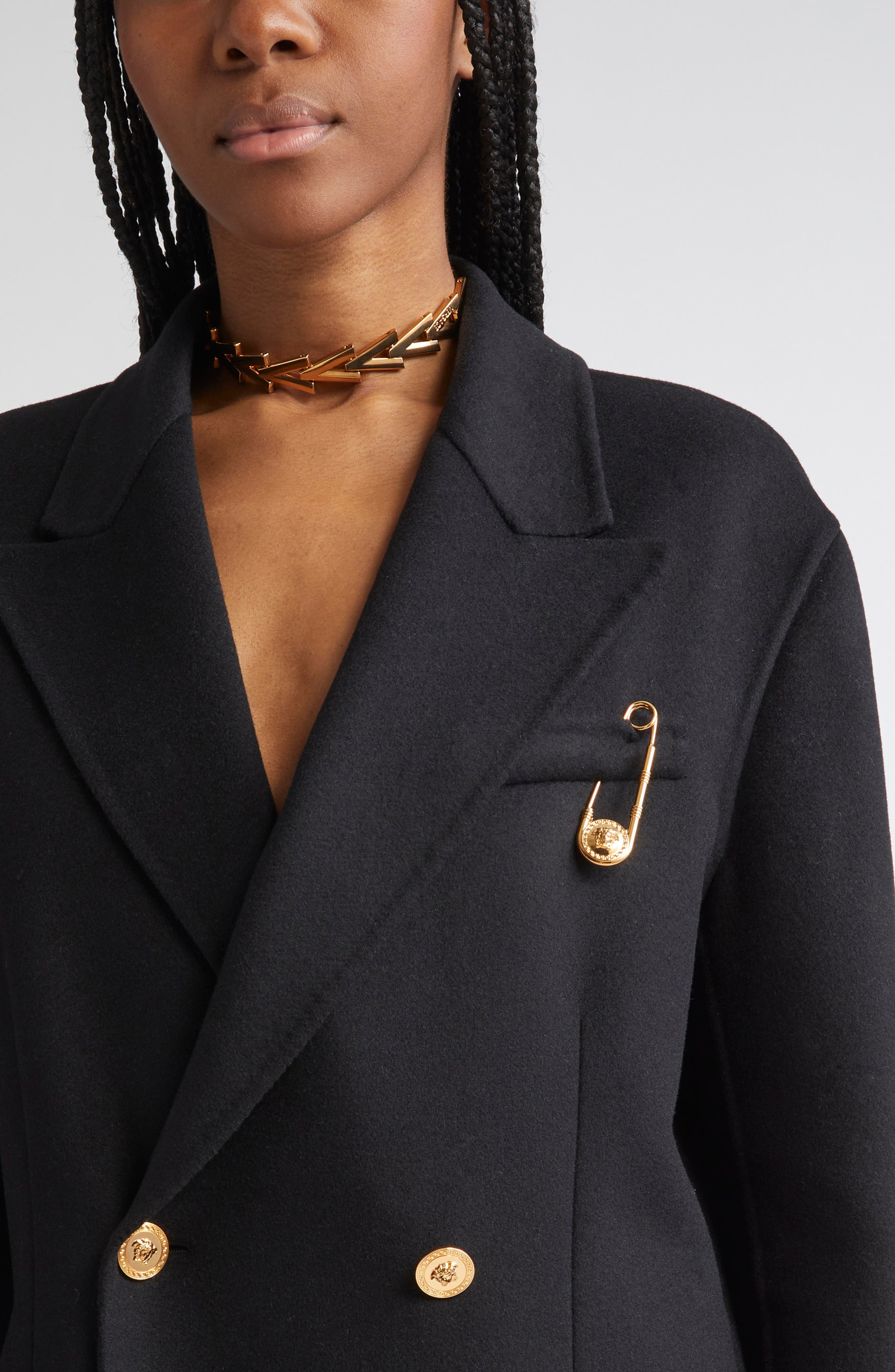 Versace Cashmere & Virgin Wool Peacoat in Black at Nordstrom - 5