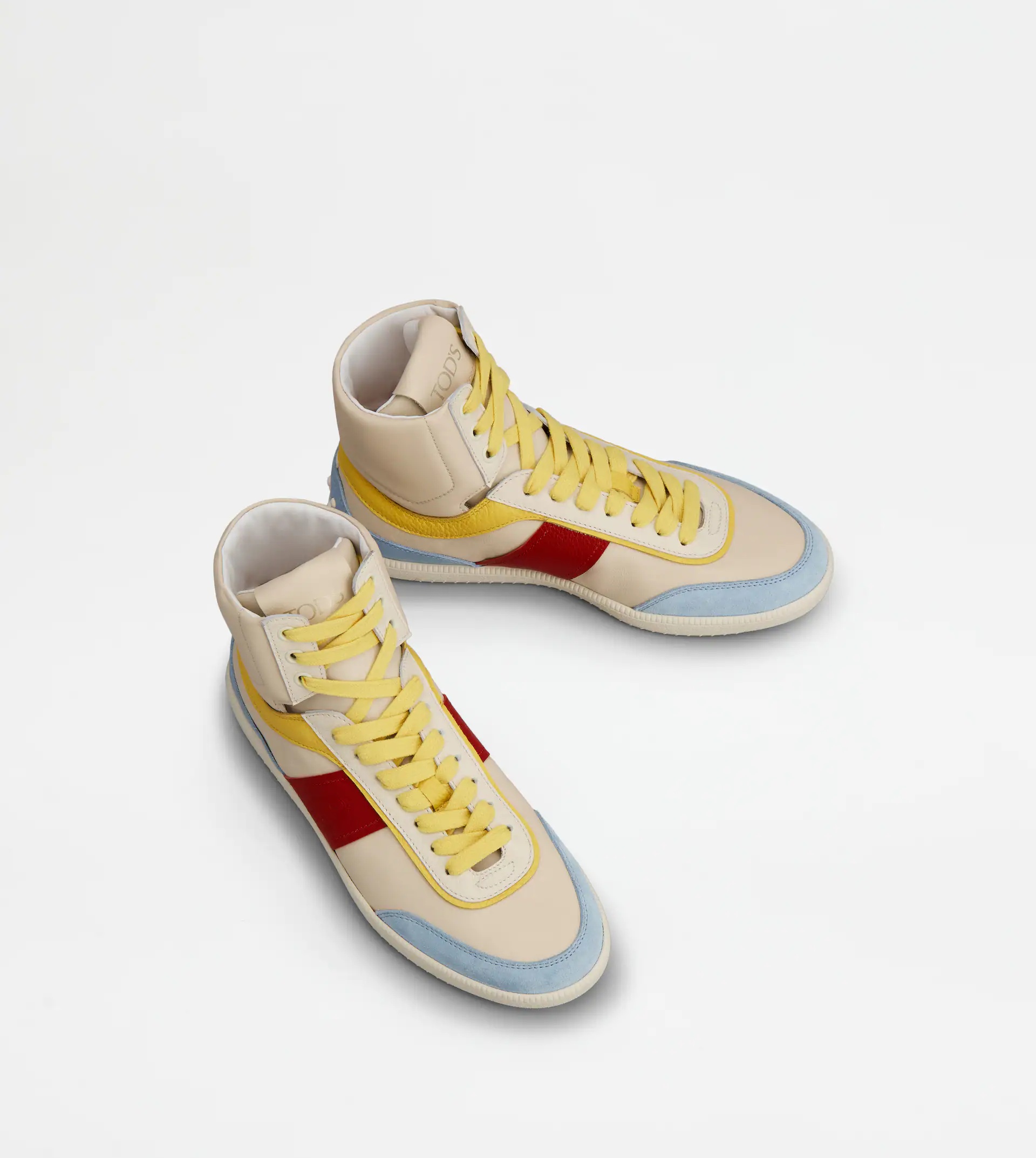 TOD'S TABS SNEAKERS HIGH-TOP IN LEATHER - BEIGE, RED, LIGHT BLUE - 3