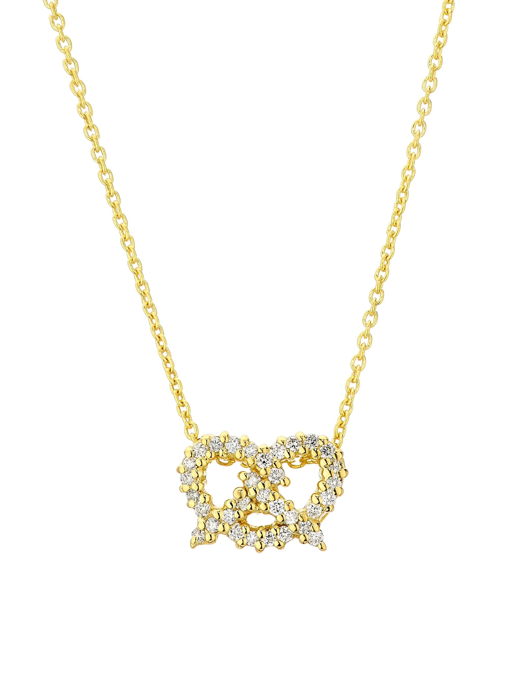 Women's Tiny Treasures 18K Yellow Gold & 0.12 TCW Diamond Salty Pretzel Pendant Necklace - Yellow Go - 1