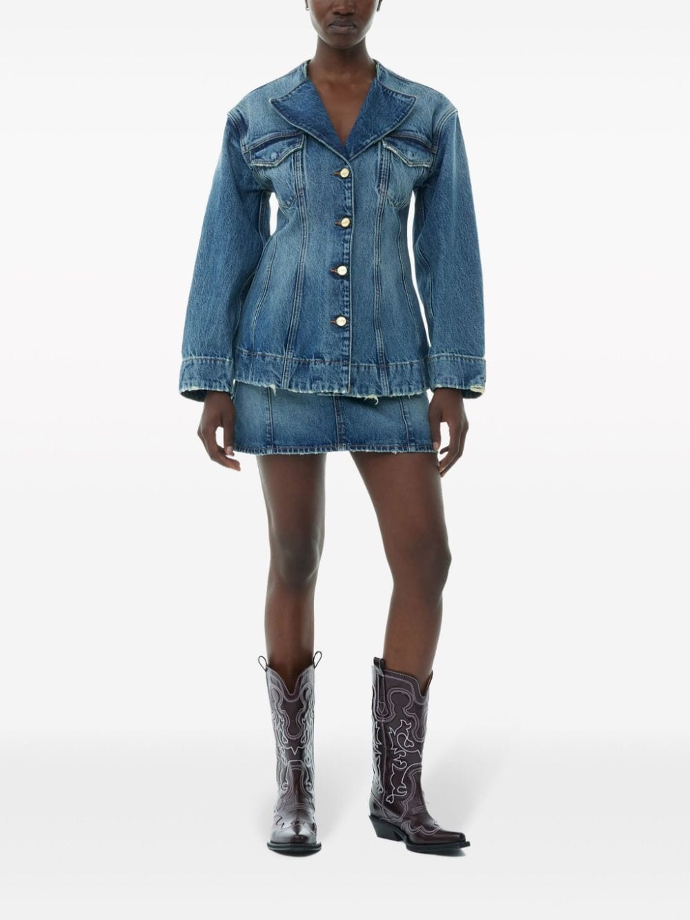 raw-cut denim blazer - 2