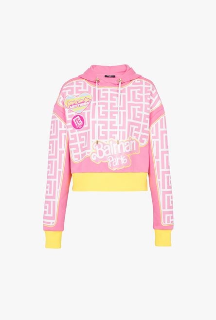 Balmain x Barbie - Pink eco-designed cotton cropped sweatshirt pink Balmain logo print - 1