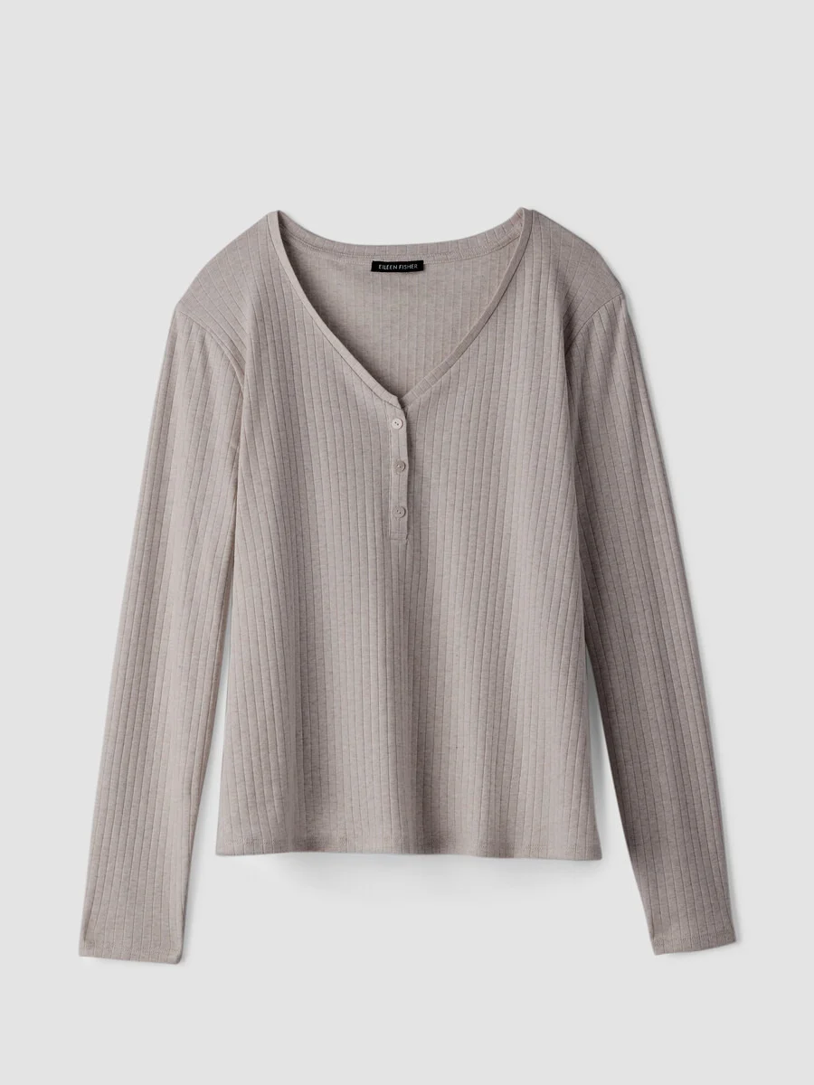 Organic Cotton Rib V-Neck Sleep Top - 1