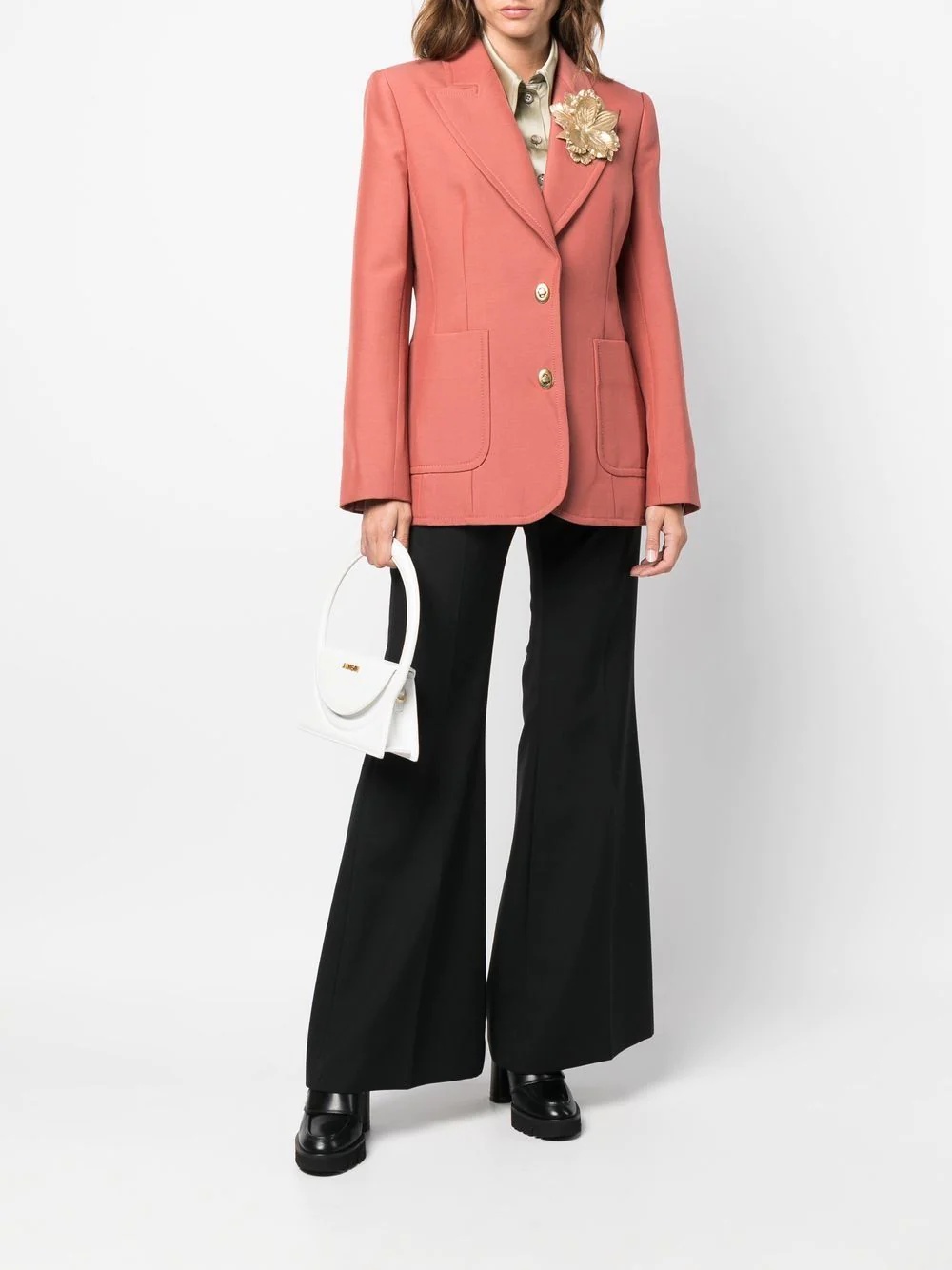 floral-appliqué single-breasted blazer - 2