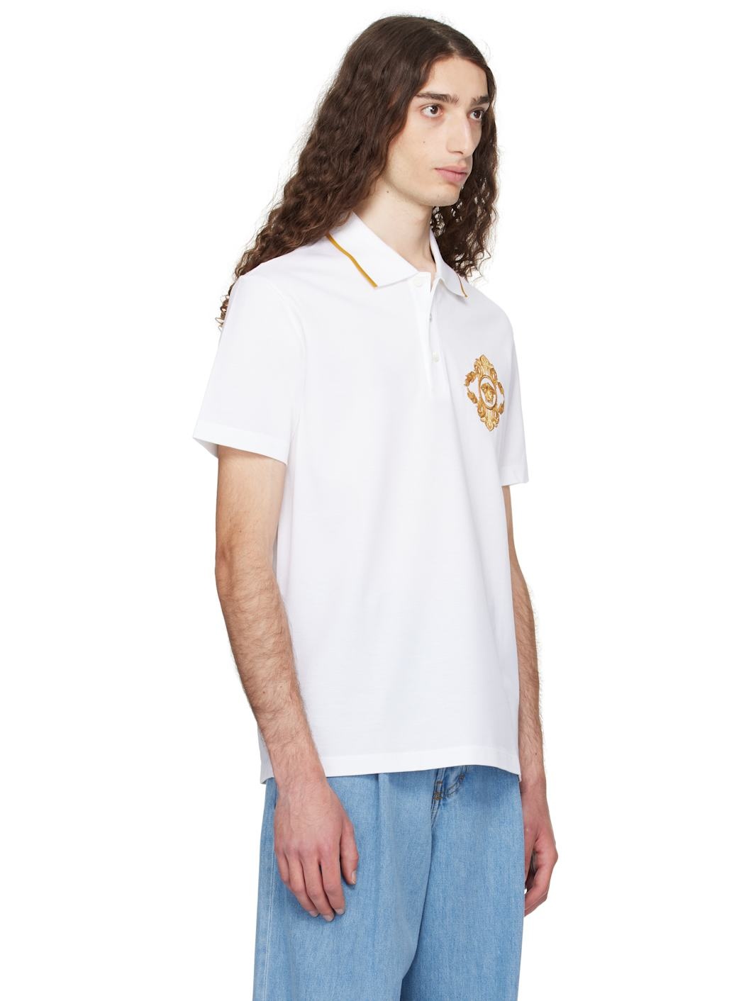 White Embroidered Architectural Baroque Polo - 2