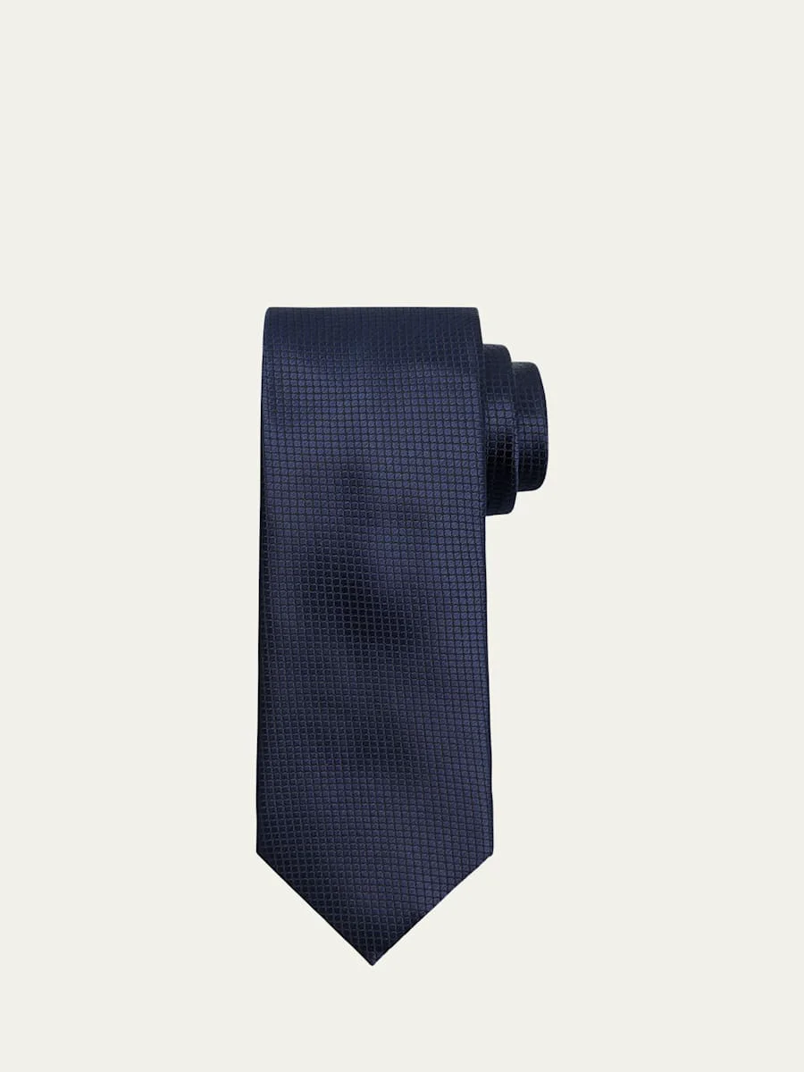 Men's Tonal Micro-Geometric Silk Tie - 1