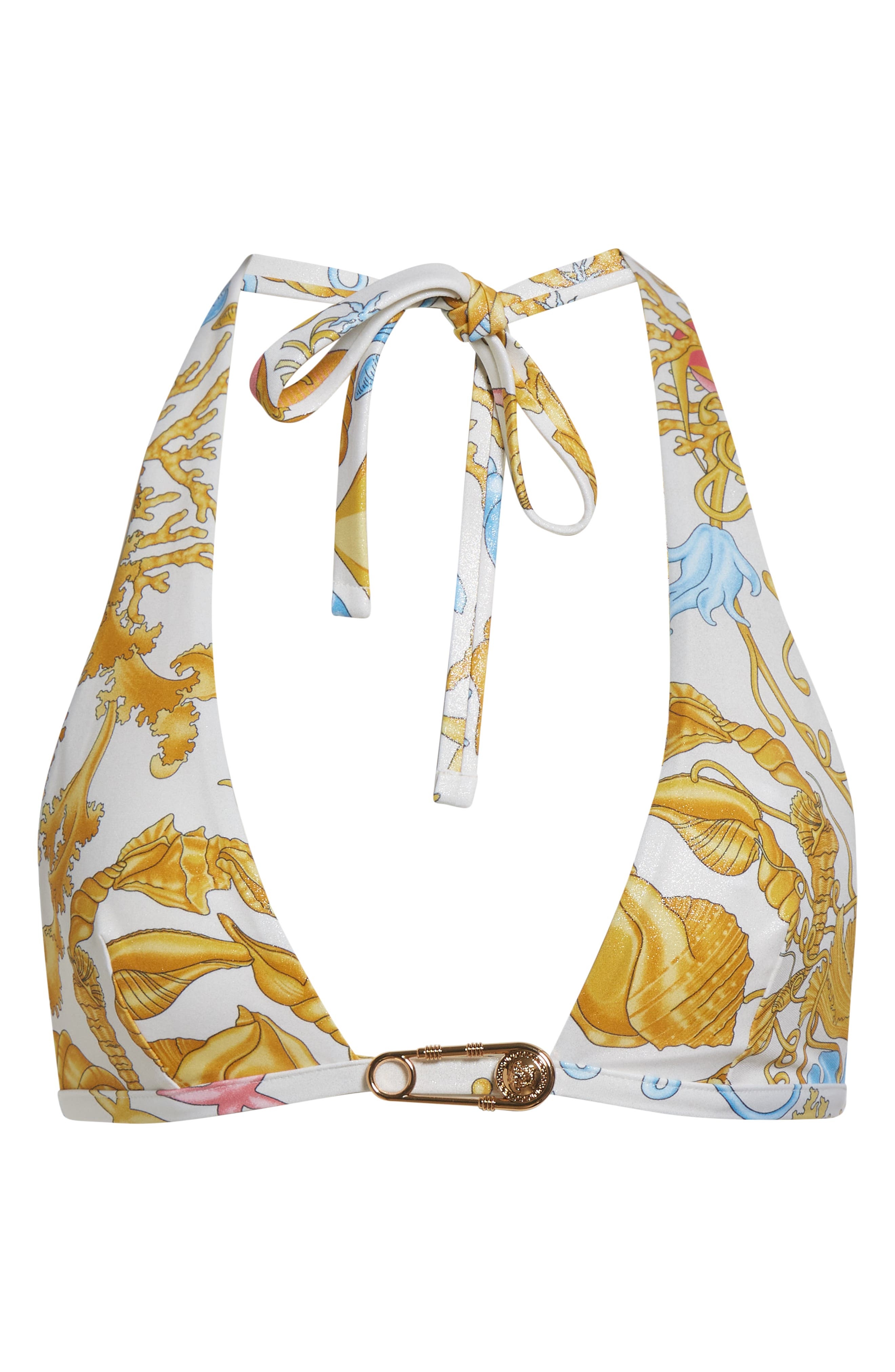 Versace Underwater Barocco Safety Pin Triangle Bikini Top in Eggshell Multicolor at Nordstrom - 6