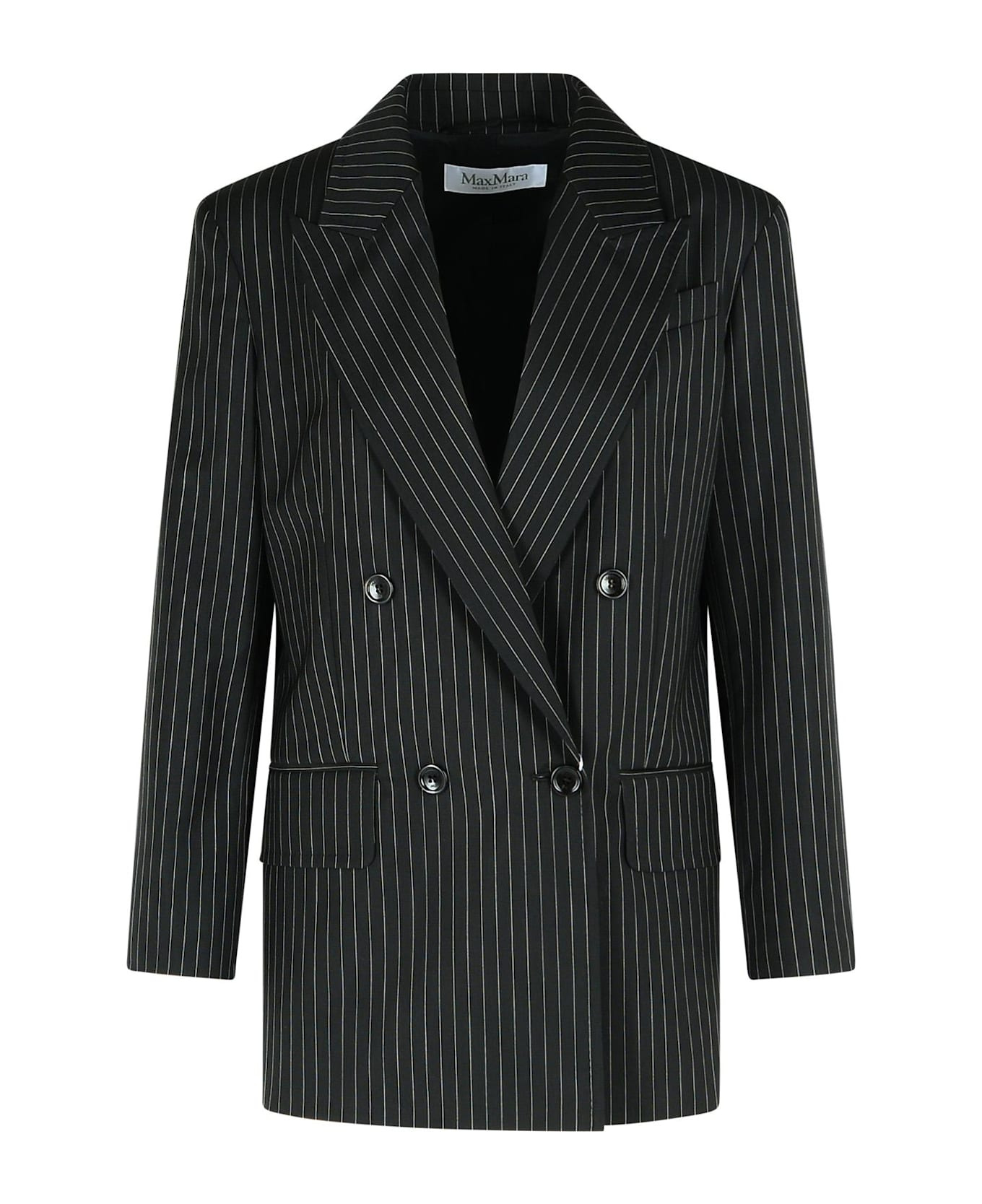 'mattia' Black White Pinstriped Virgin Wool Blazer - 1