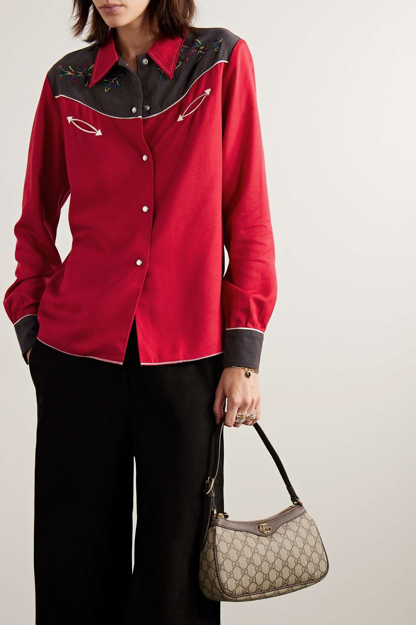 Embellished embroidered cotton-blend twill and canvas shirt - 3