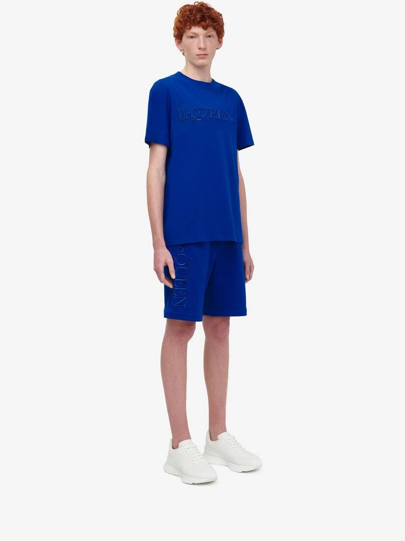 Men's Logo Embroidery T-shirt in Electric Blue - 3