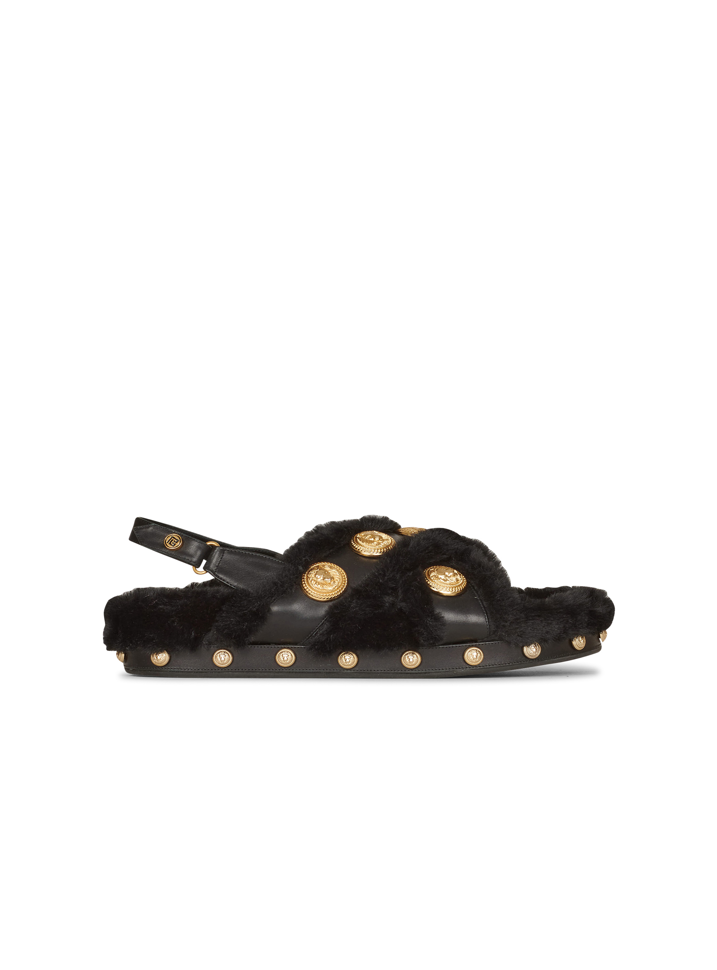 Faux fur and leather Tam flat sandals - 1