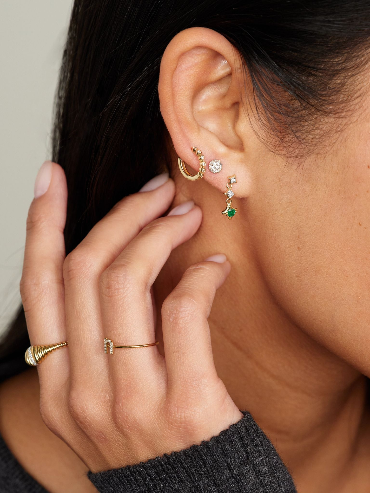 Lights 14-karat gold, diamond and emerald earrings Gold - 4