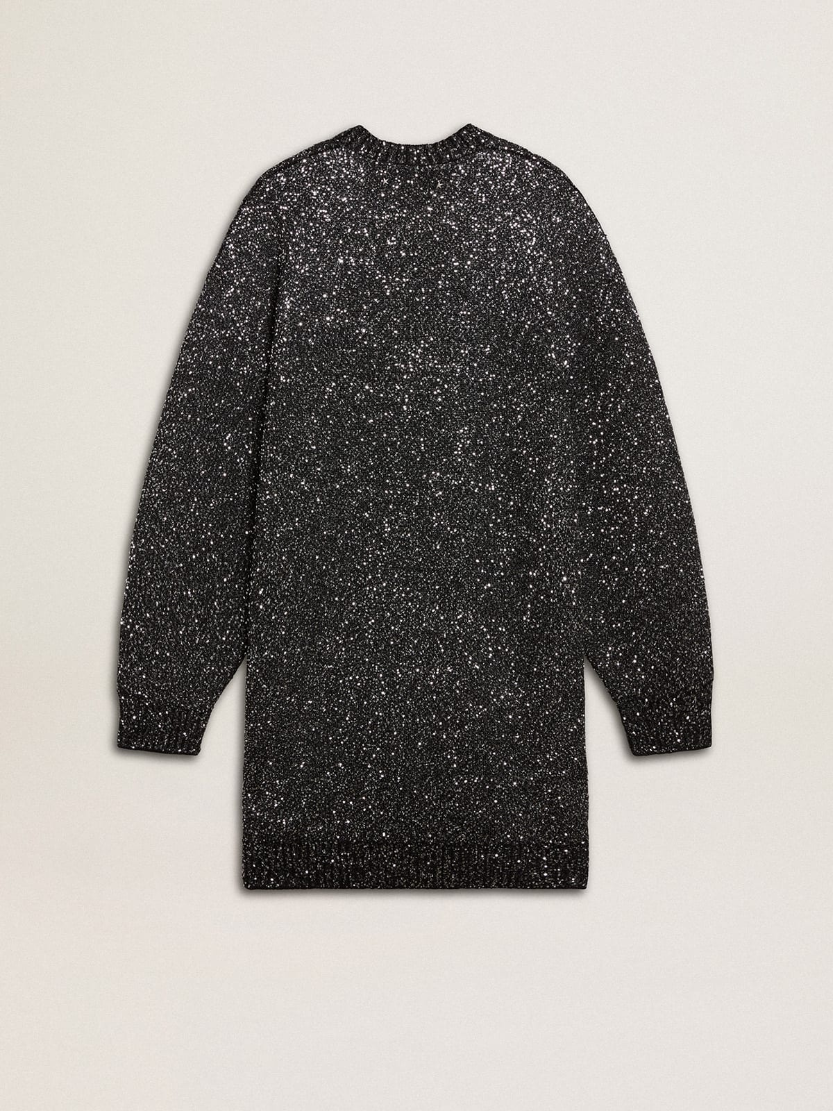 Women's black crew neck dress with all-over silver sequins - 6