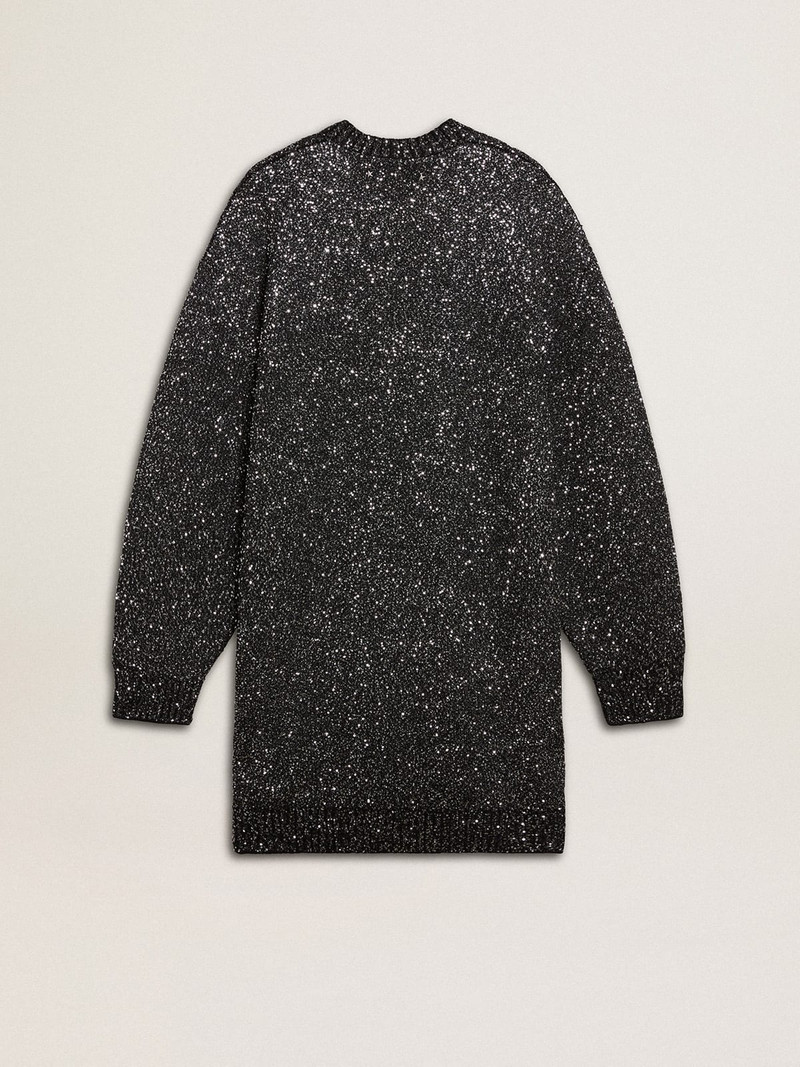 Women's black crew neck dress with all-over silver sequins 6