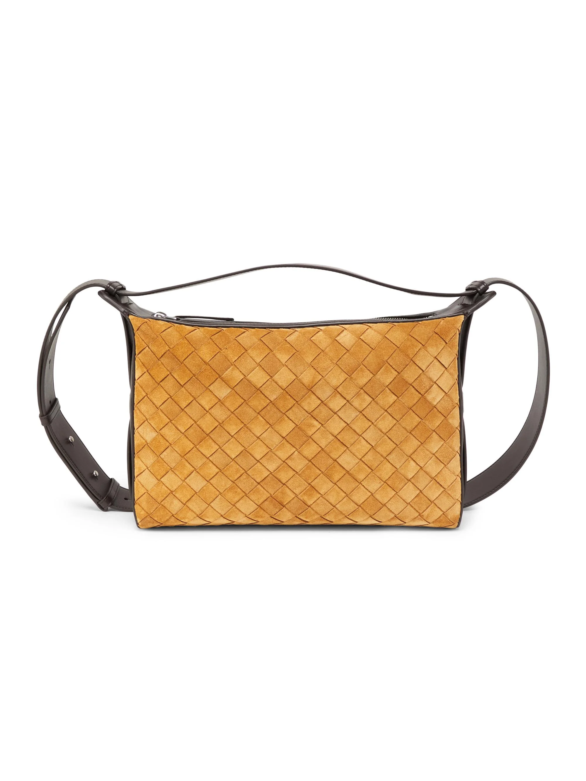 Men's Classic Intrecciato Suede Top Handle Bag - Amber Fondant Silver - 1