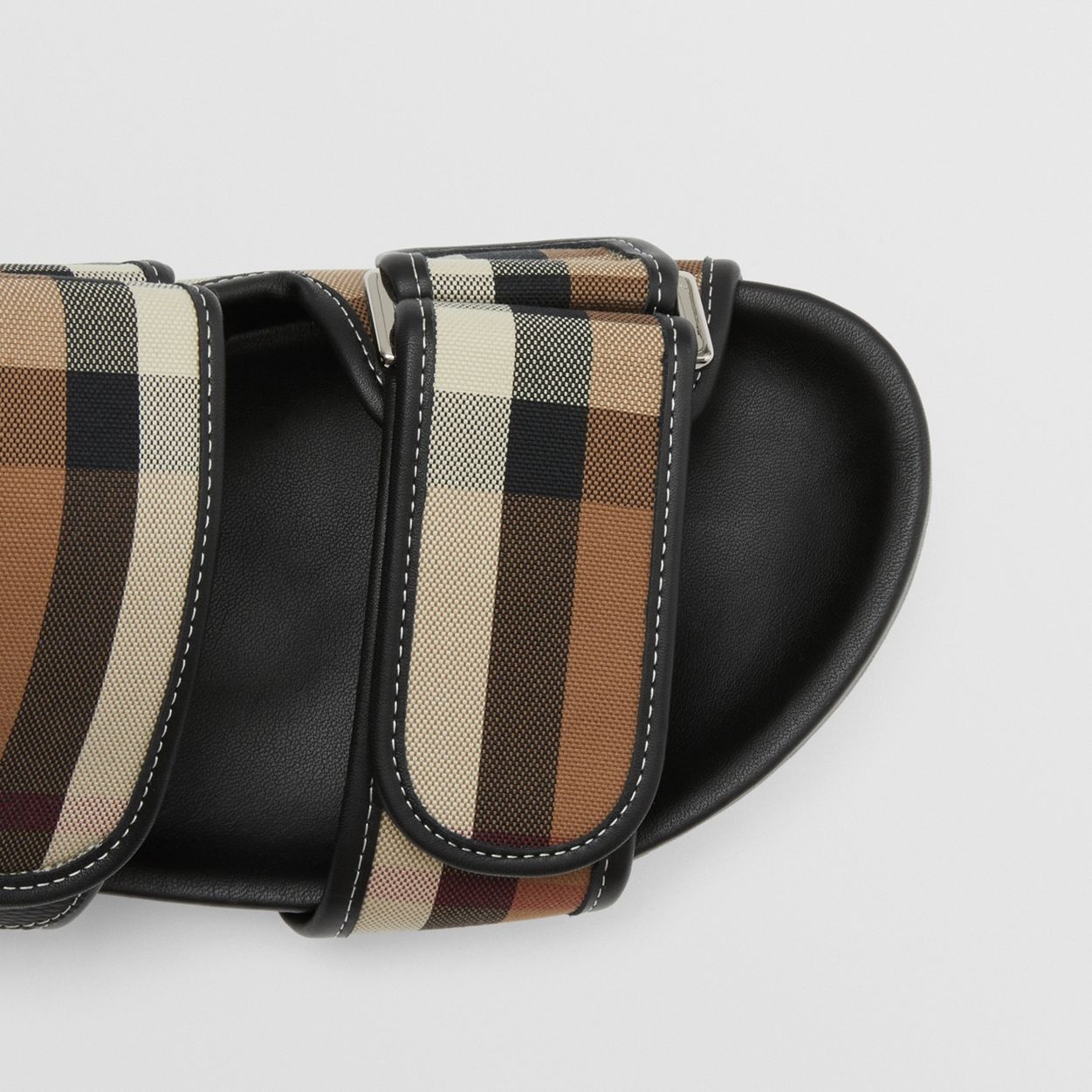 Check Cotton and Leather Sandals - 3