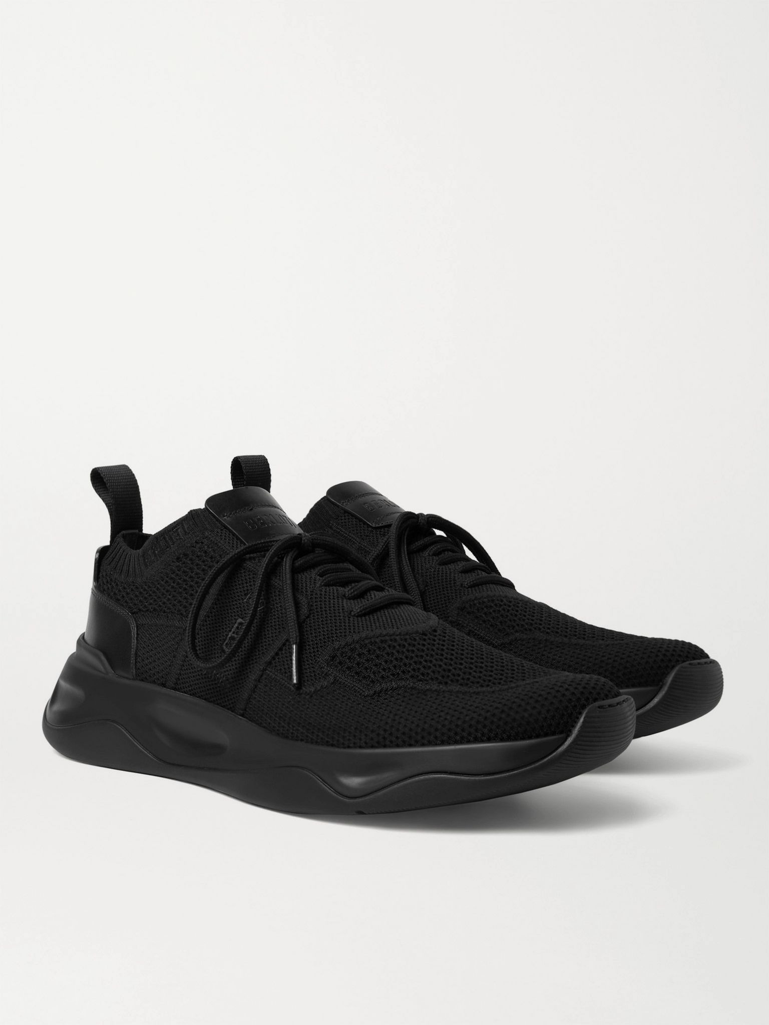 Shadow Leather-Trimmed Stretch-Knit Sneakers Black - 3