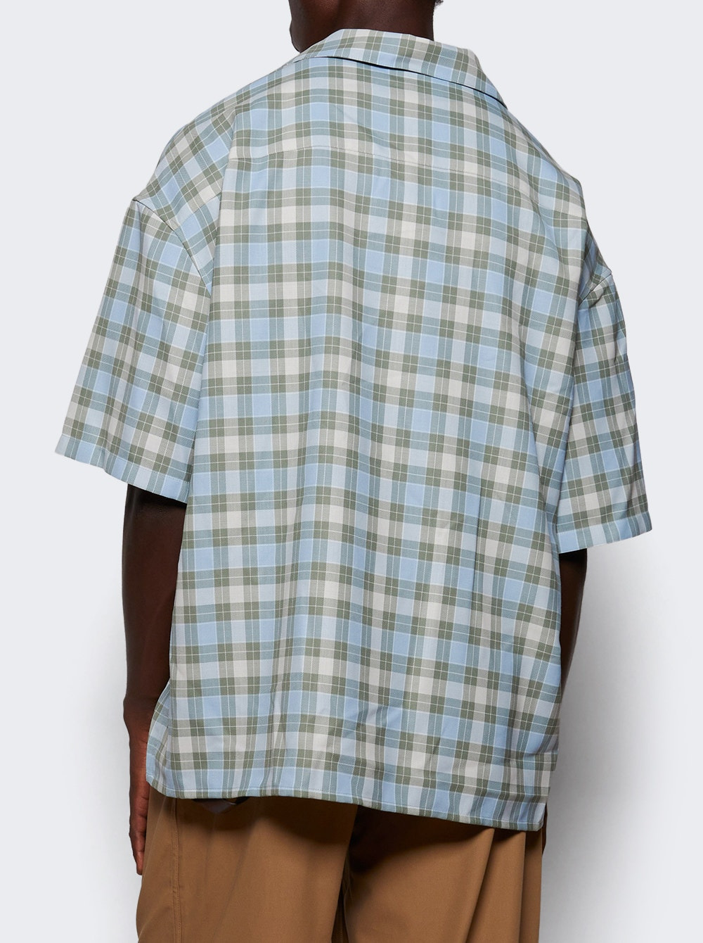 Wool Blend Short Sleeve Shirt Light Blue And White - 4