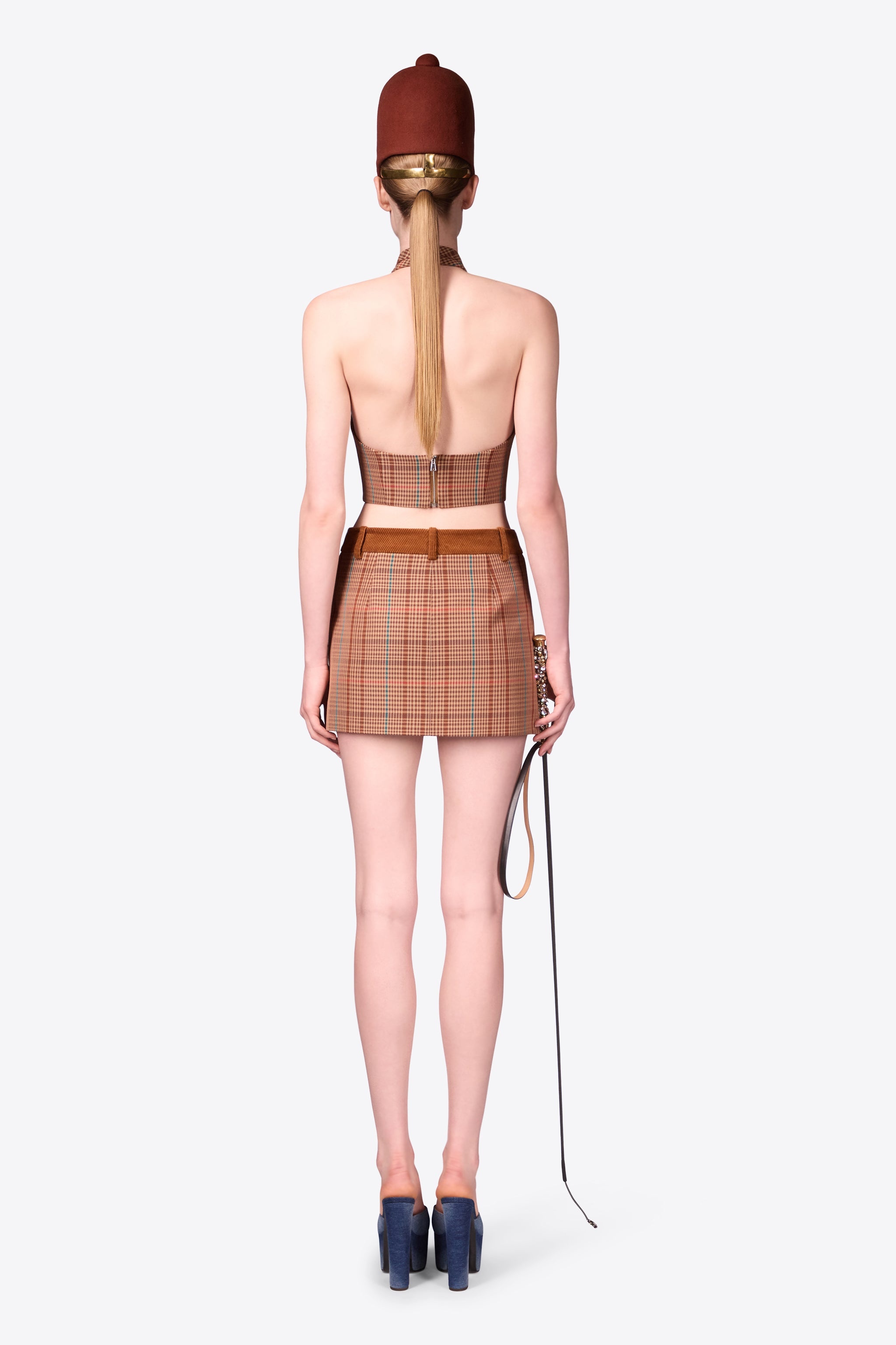 CRYSTAL BUTTON CHECKED MINI SKIRT - 5
